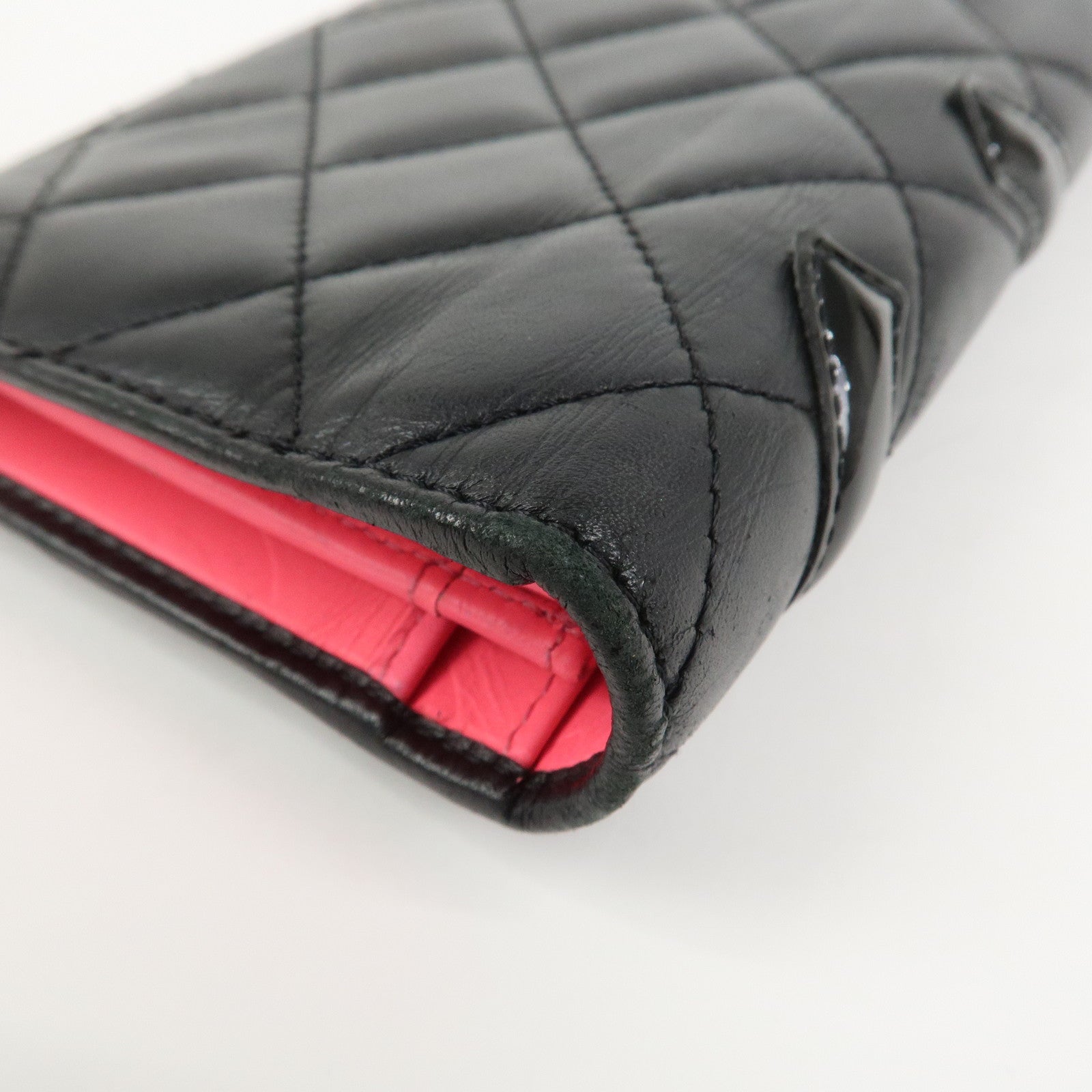 CHANEL Cambon Line Lamb Skin Bi-fold Long Wallet Black A26717