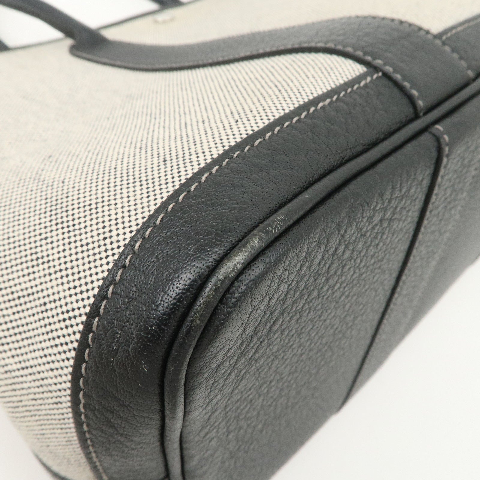 HERMES Leather Toile Garden Party PM P Stamped Tote Bag Natural