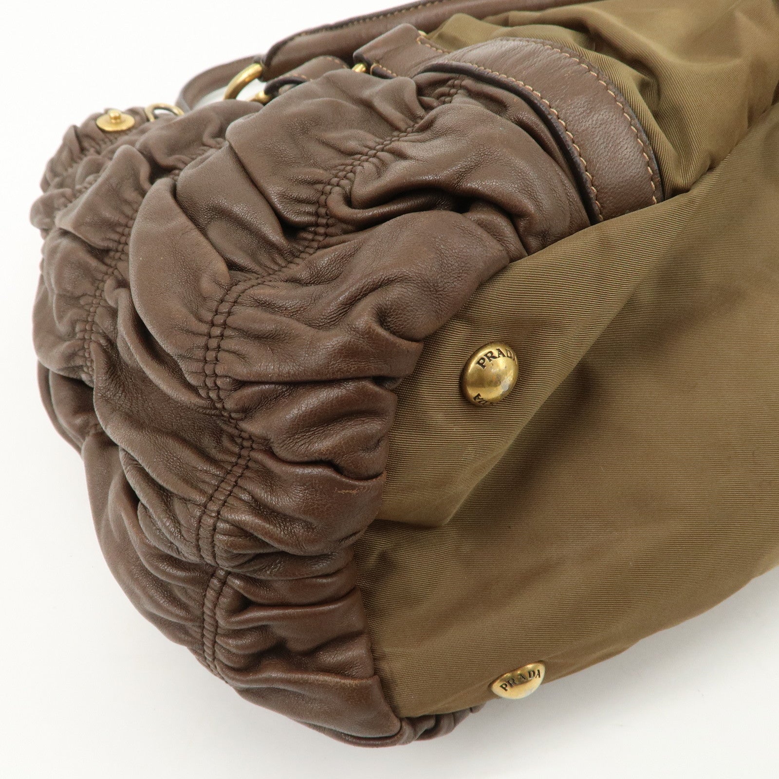 PRADA Nylon Leather 2WAY Bag Shoulder Bag Hand Bag Brown Khaki BN1793