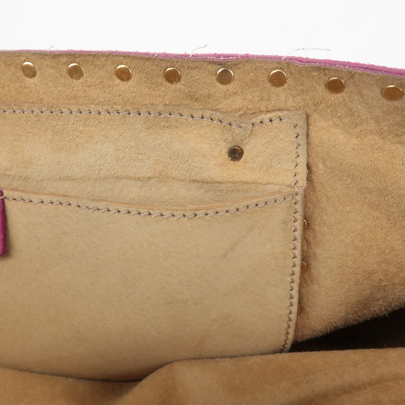 CELINE Suede Leather Studs Buggy Bag Hand Bag Pink Gold