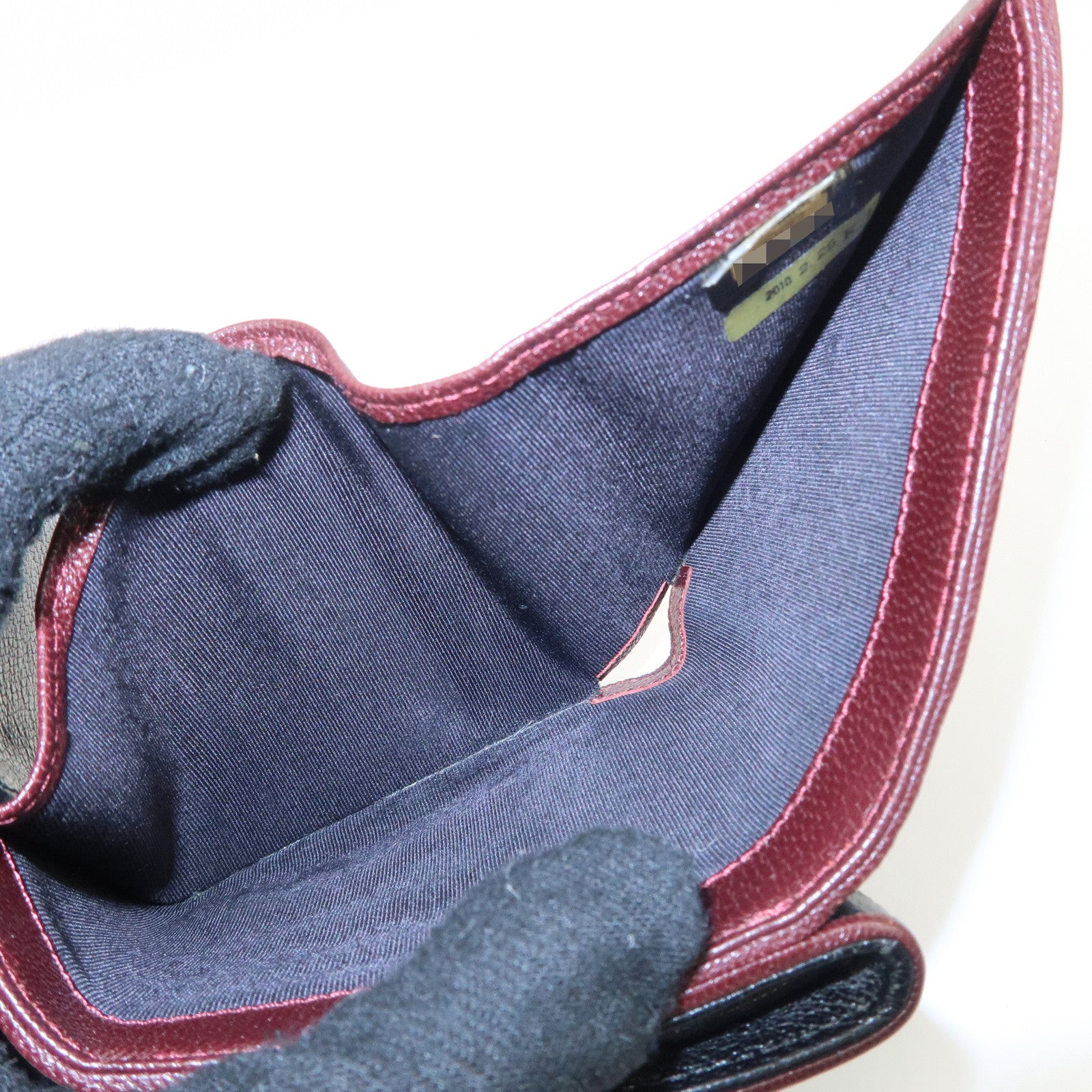 CHANEL Bicolore W Hook Leather Compact Wallet Black A33910 Used