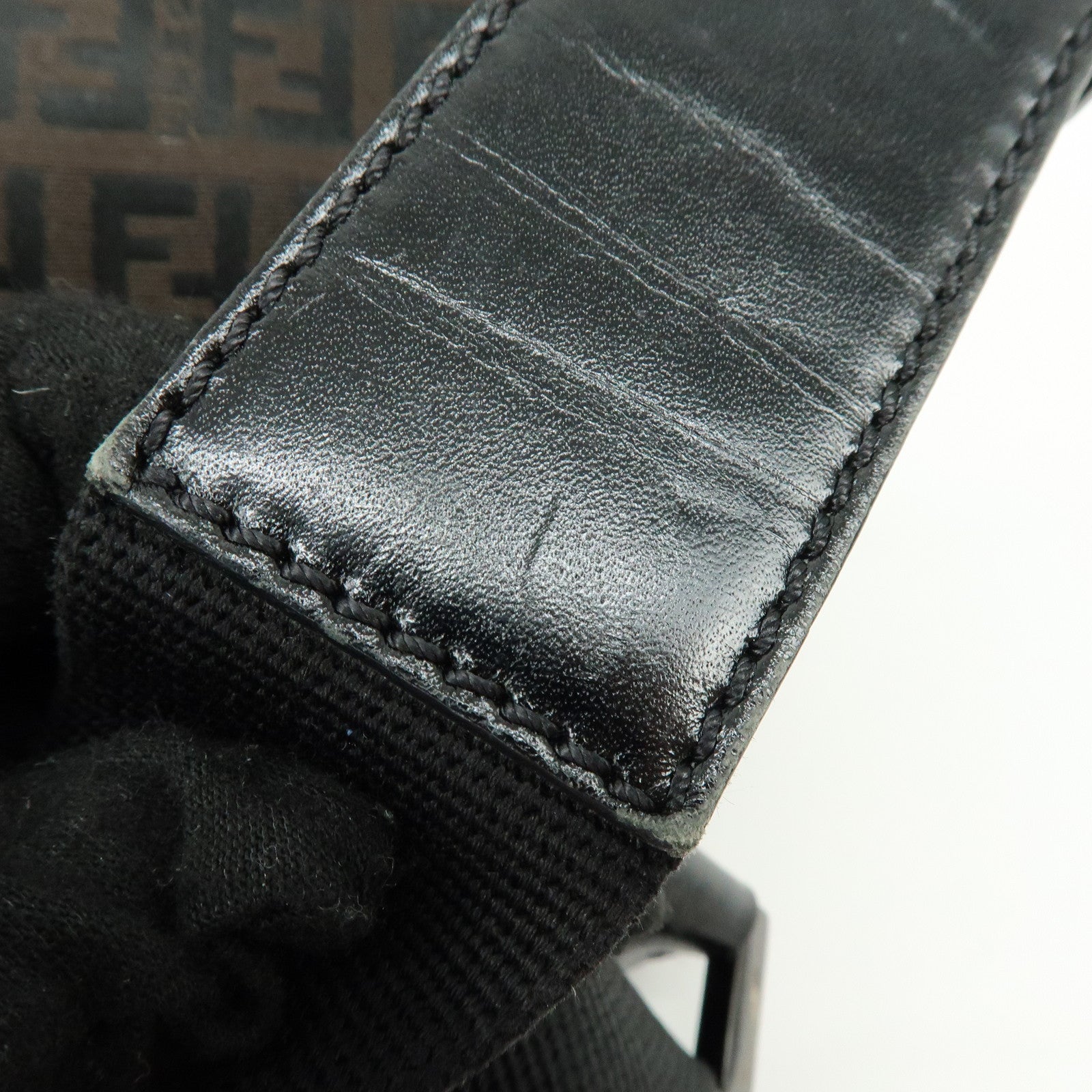 FENDI Zucca Canvas Leather Shoulder Bag Brown Black 7VA003