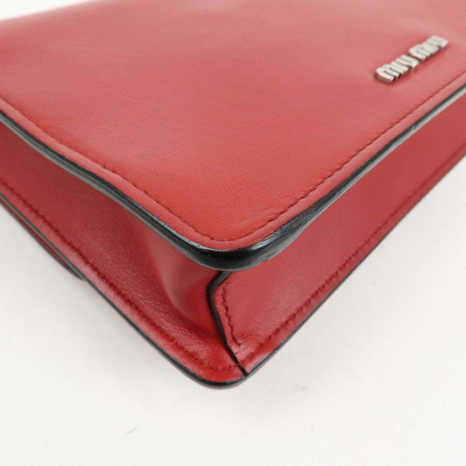 MIU MIU Leather Star Chain Shoulder Bag Crossbody Bag Red