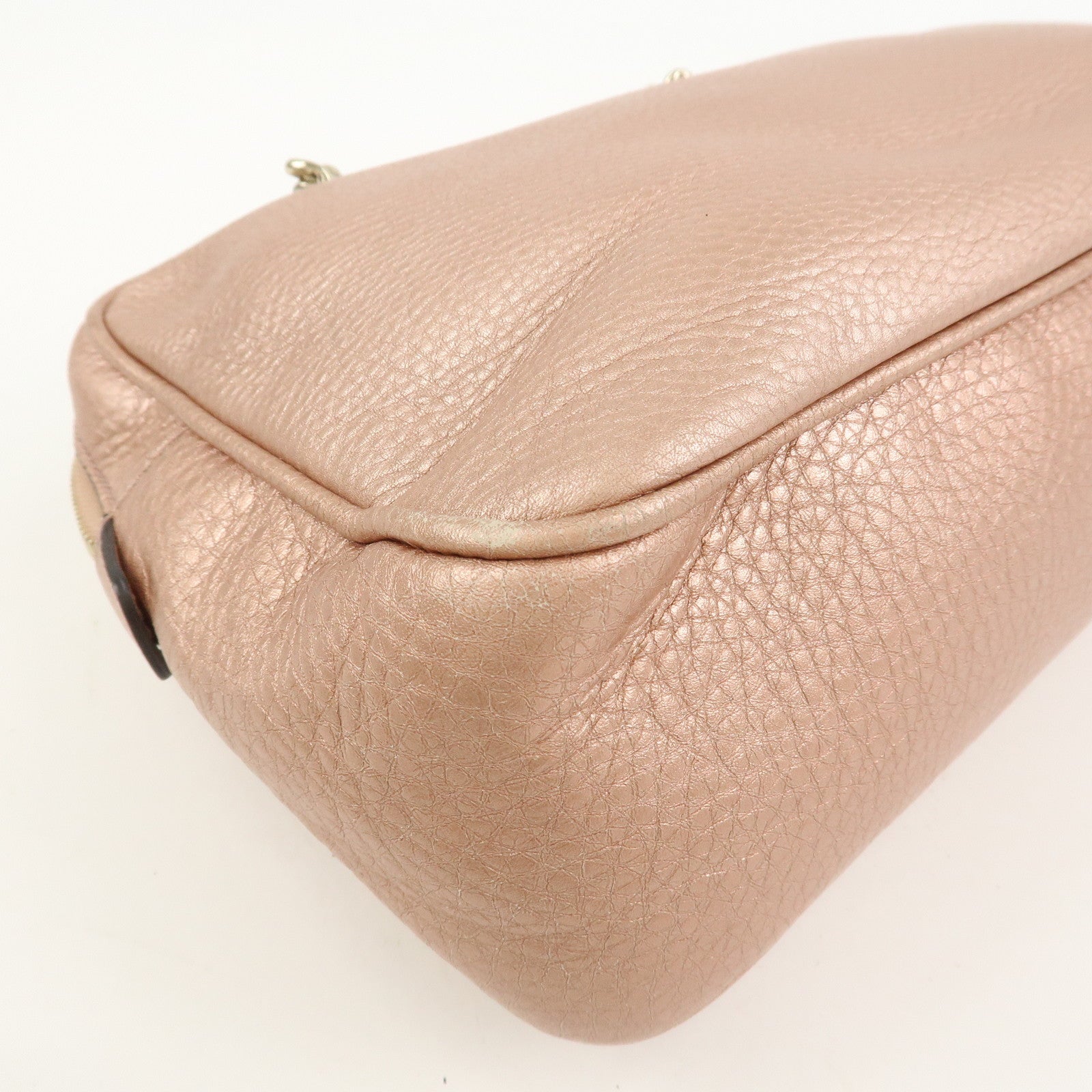 GUCCI SOHO Interlocking G Leather Shoulder Bag Metallic Pink 308983