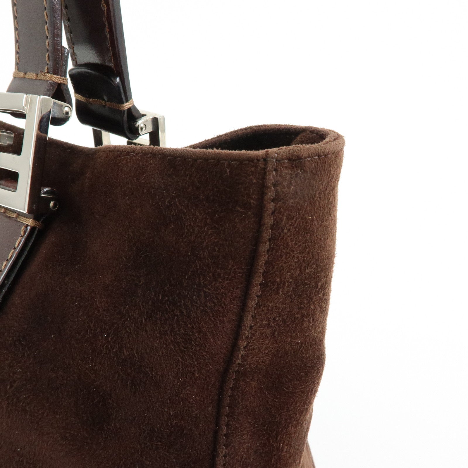 FENDI Suede Leather Tote Bag Hand Bag Brown 26329