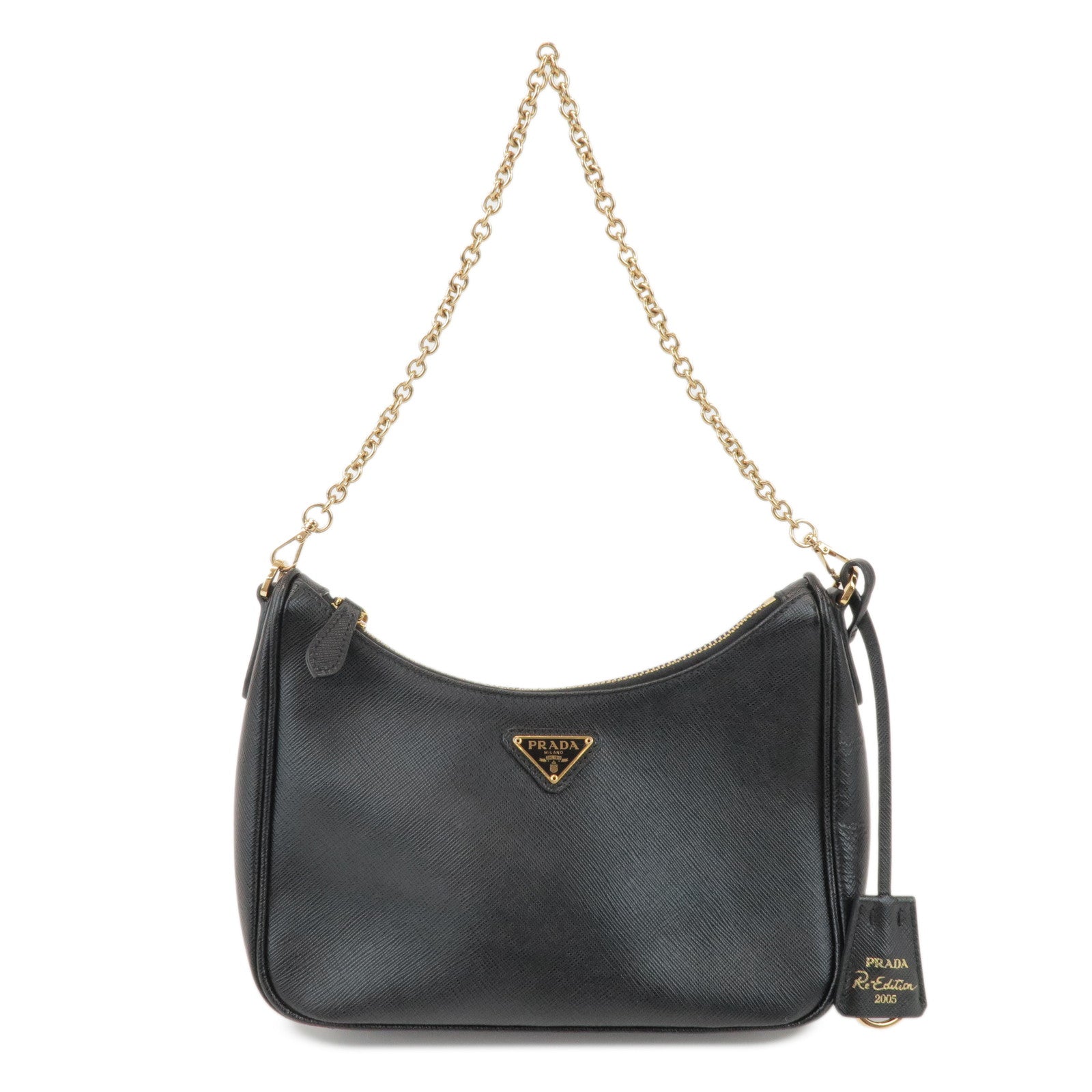 PRADA Triangle Logo Saffiano Leather 2Way Shoulder Bag Black 1BH204