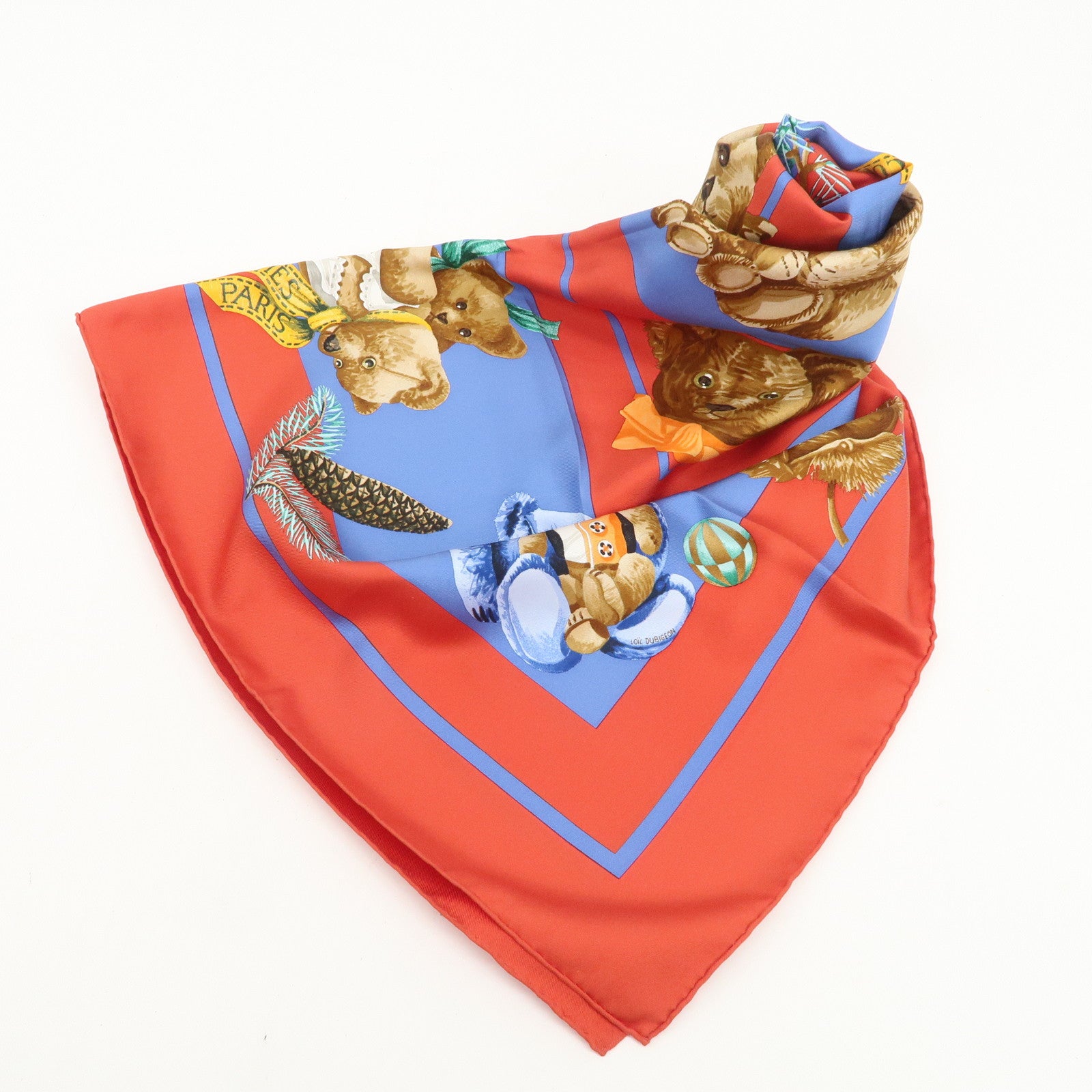 HERMES Carre 90 Silk 100% Scarf Confidents des Coeurs Red Blue