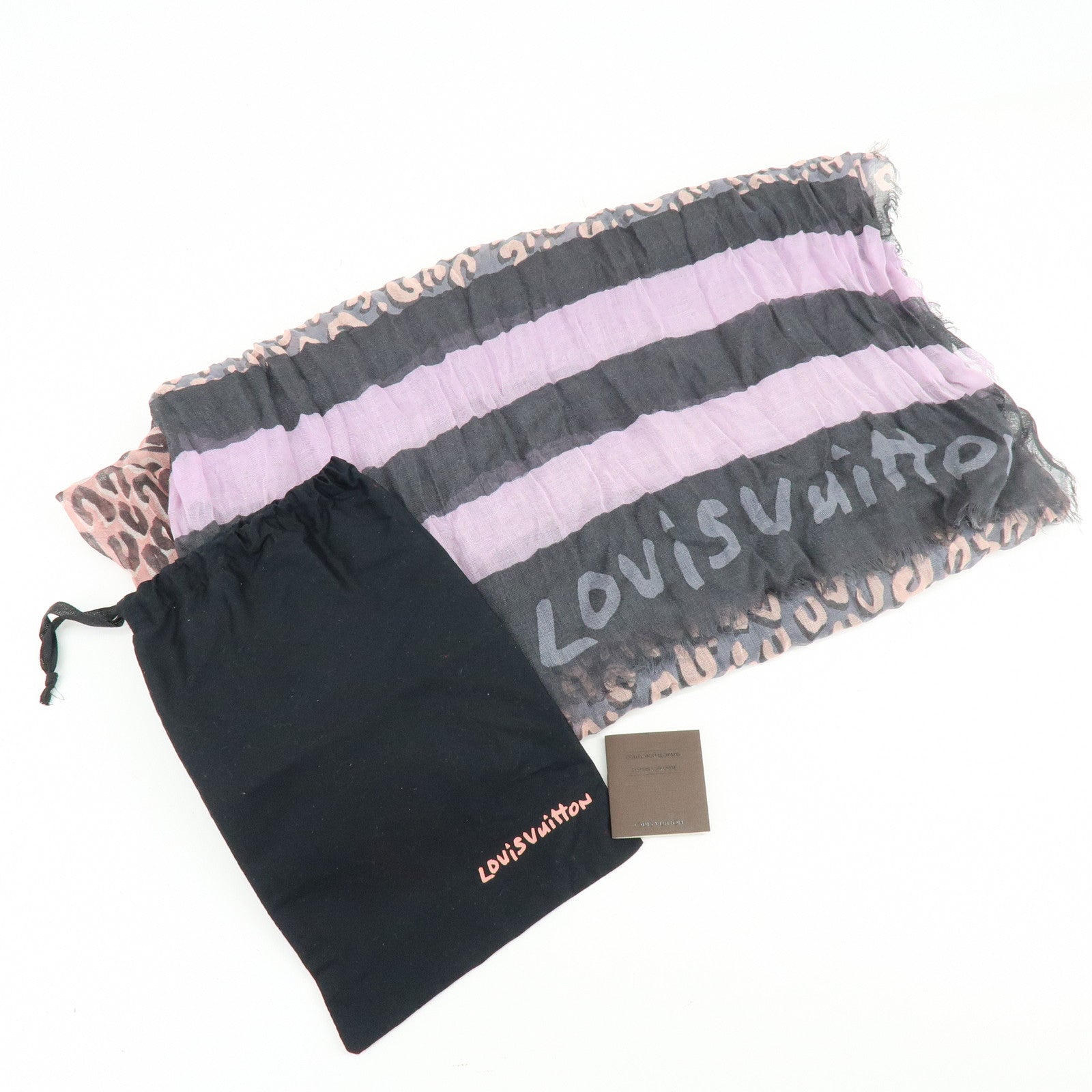 Louis Vuitton Etole V Leopard Cashmere Silk Scarf Gray Pink M75033
