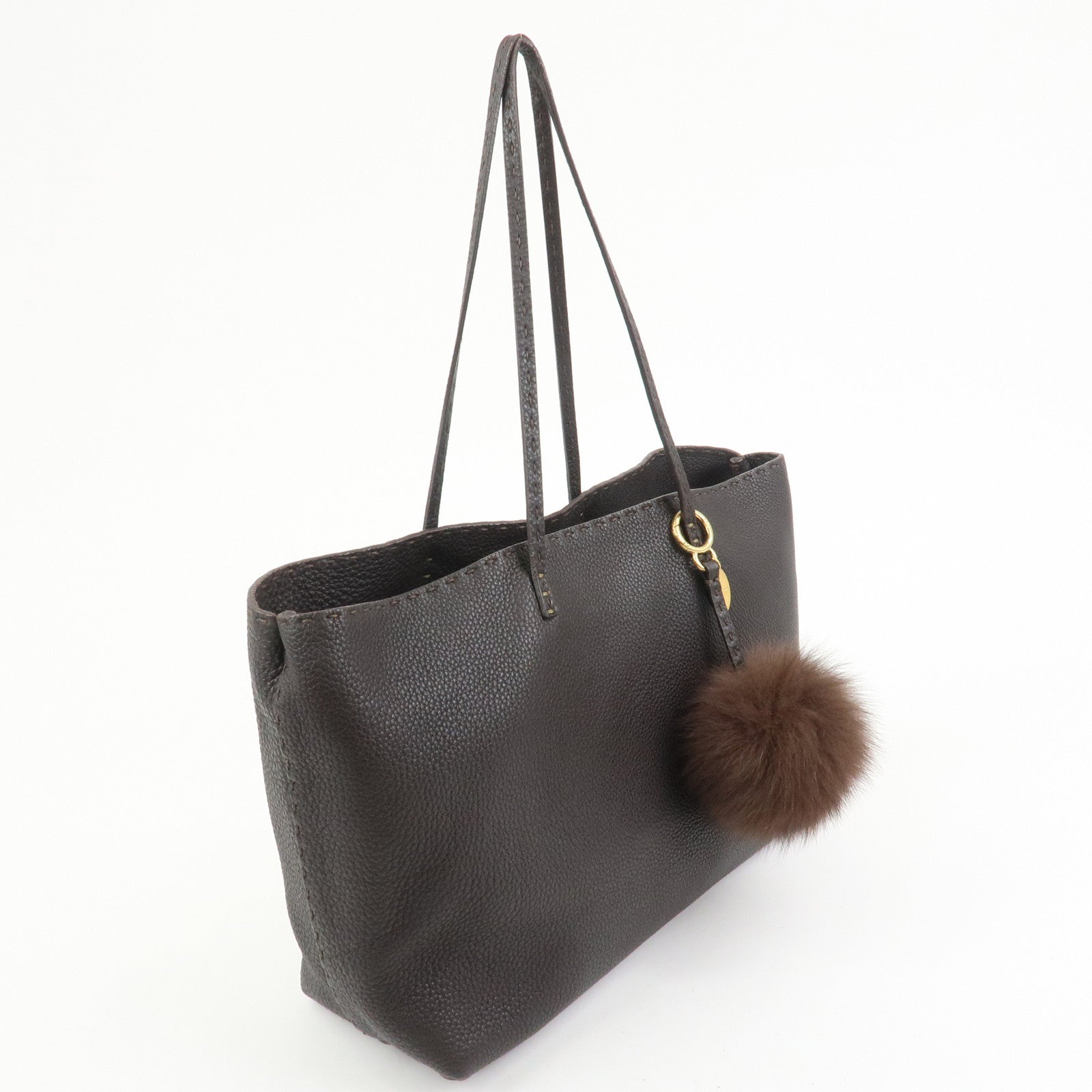 FENDI Selleria Leather Tote Bag Shoulder Bag Dark Brown 8BH126