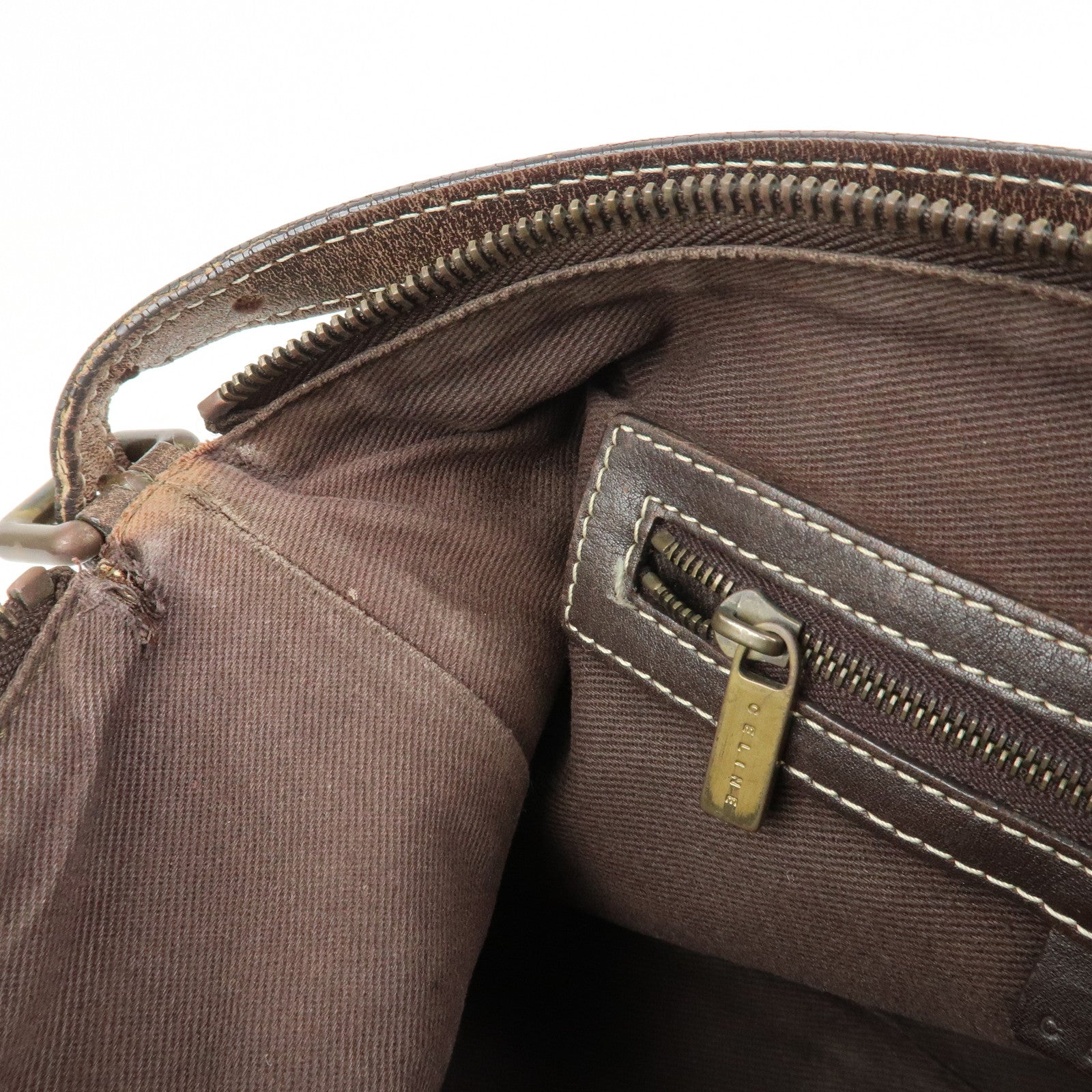 CELINE Macadam Logo Canvas Leather Shoulder Bag Hand Bag Brown
