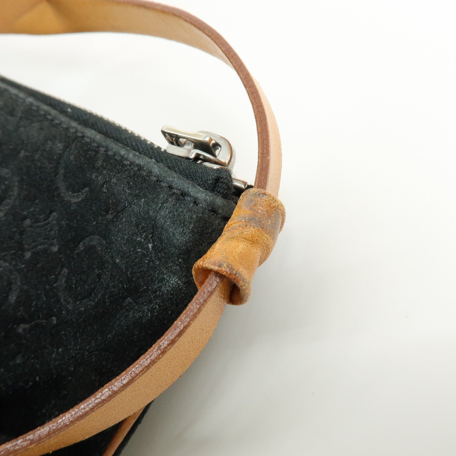 CELINE C Macadam Suede Leather Shoulder Bag Hand Bag Black
