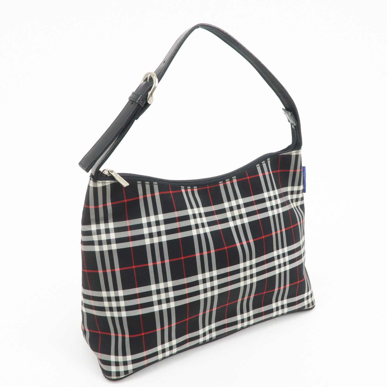 BURBERRY Blue Label Nylon Leather Shoulder Bag Nova Plaid Black