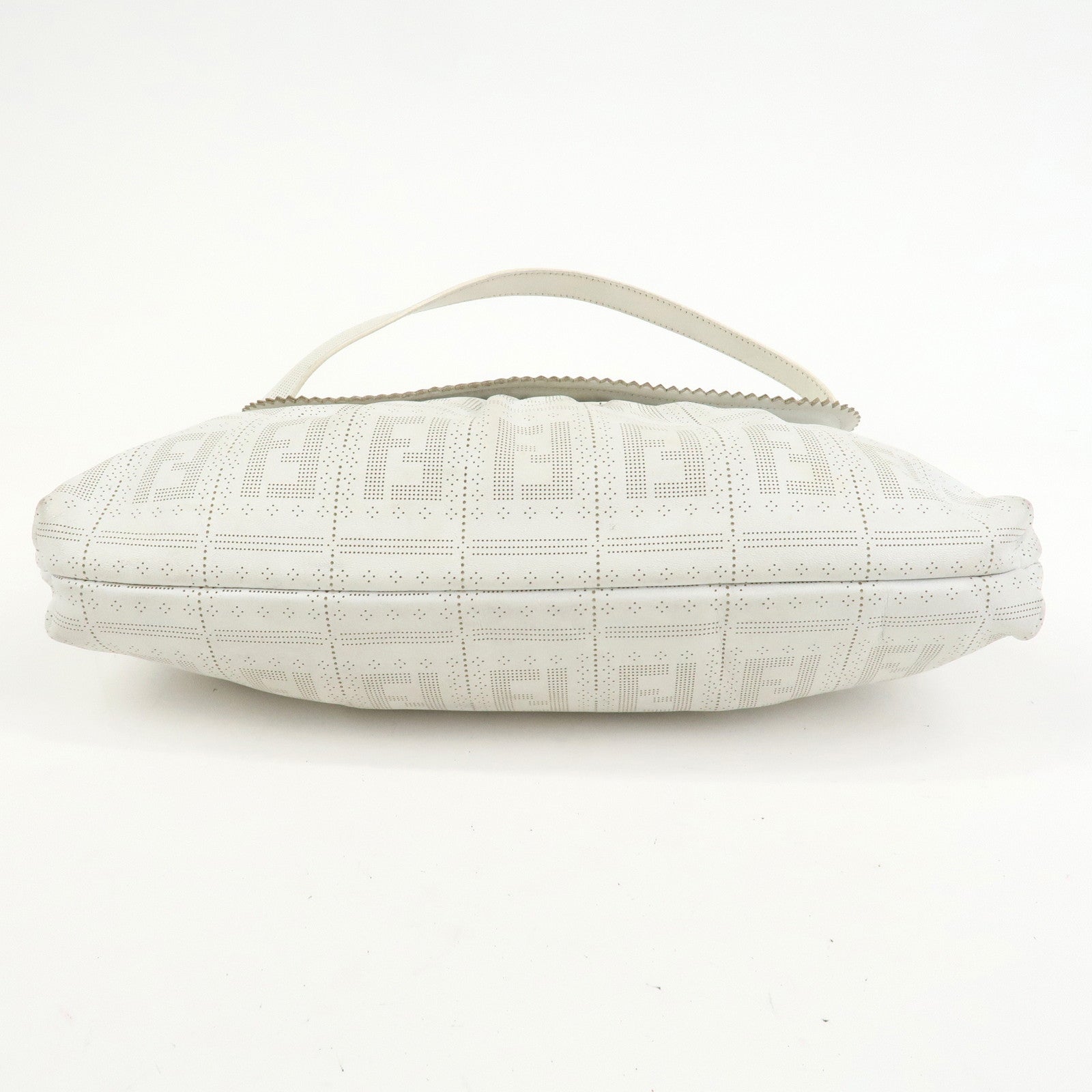 FENDI Zucca Logo Leather Shoulder Bag Hand Bag White 8BR445