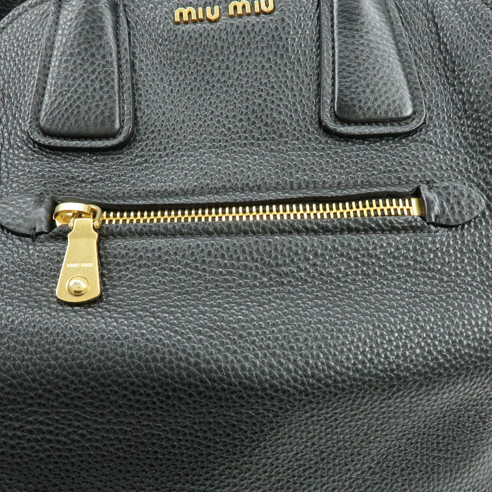 MIU MIU Logo Leather 2Way Bag Hand Bag Shoulder Bag Studs Black