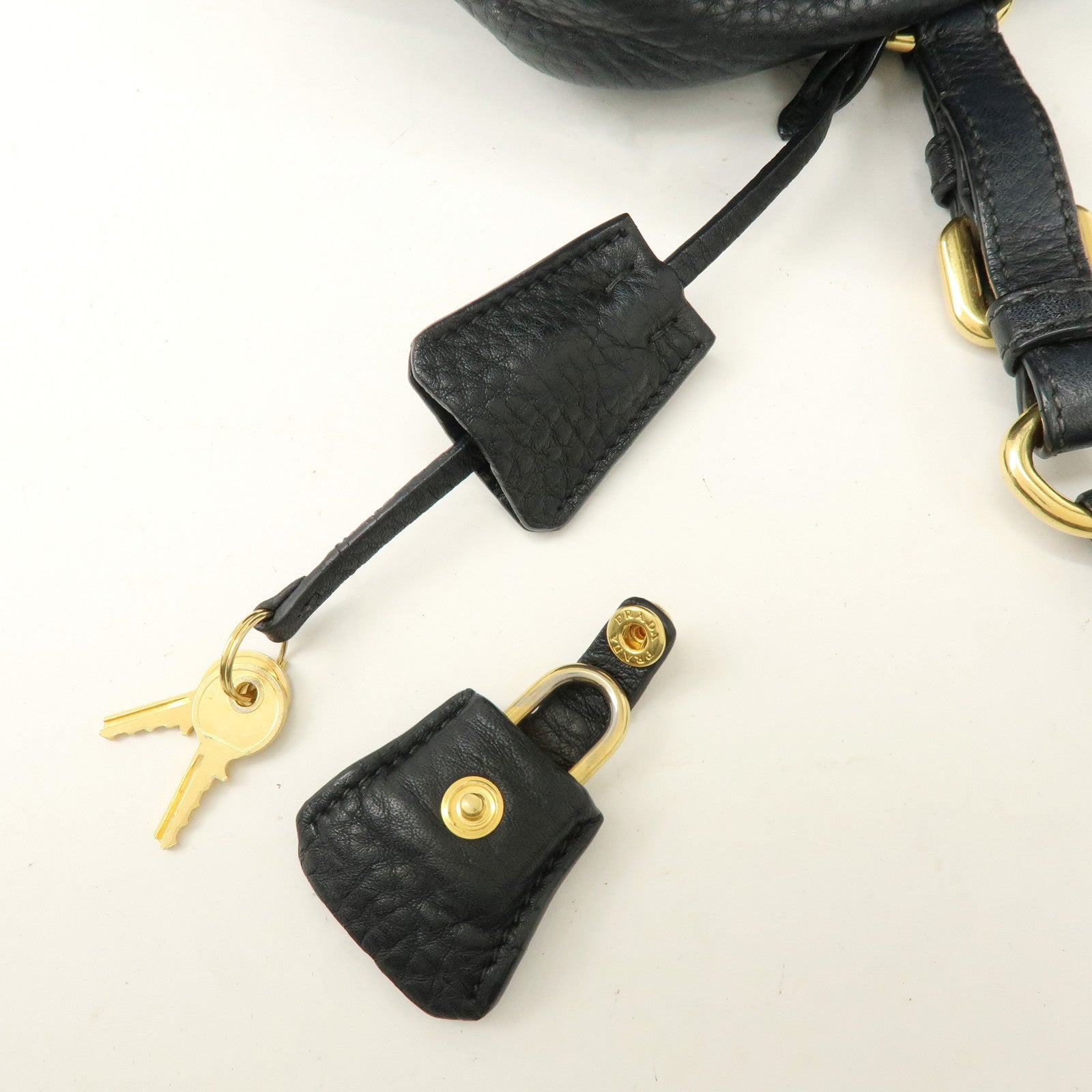 PRADA Logo Leather Boston Bag Shoulder Bag Black B3091M