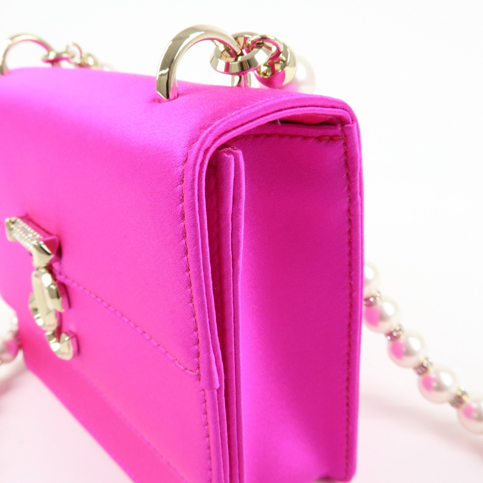JIMMY CHOO Varenne Avenue Quad Satin Pearl Beads Shoulder Bag Pink