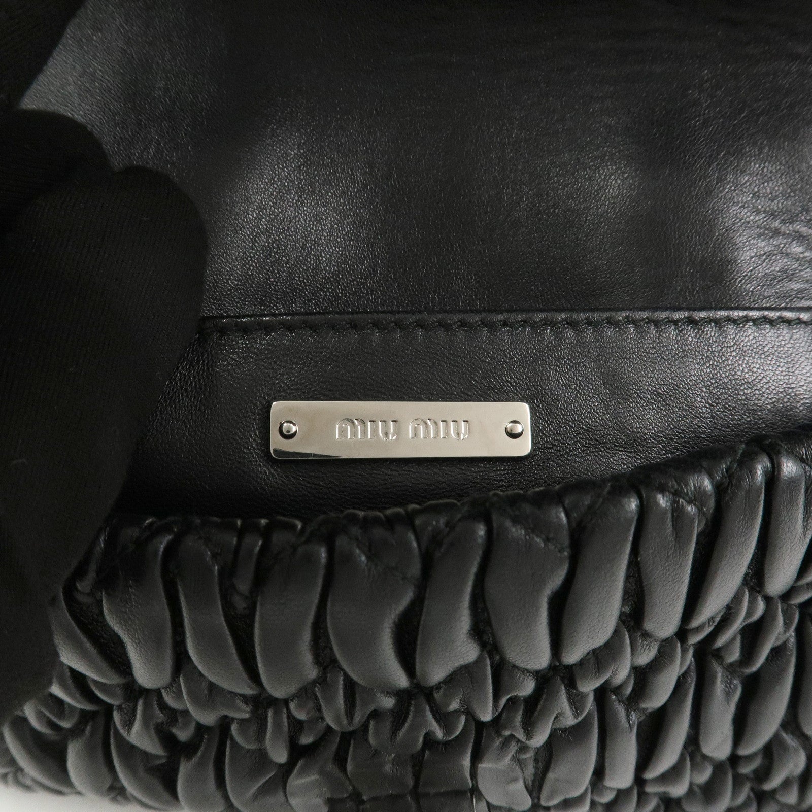 MIU MIU Matelasse Leather Chain Shoulder Bag Black 5BP079