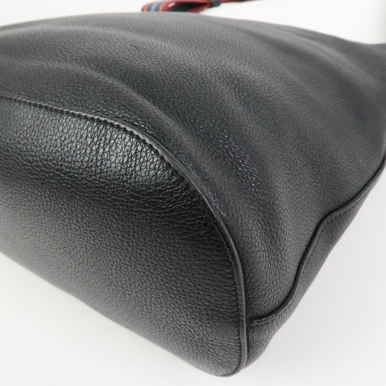PRADA Logo Calf Leather Shoulder Bag Bucket Bag Black 1BE057