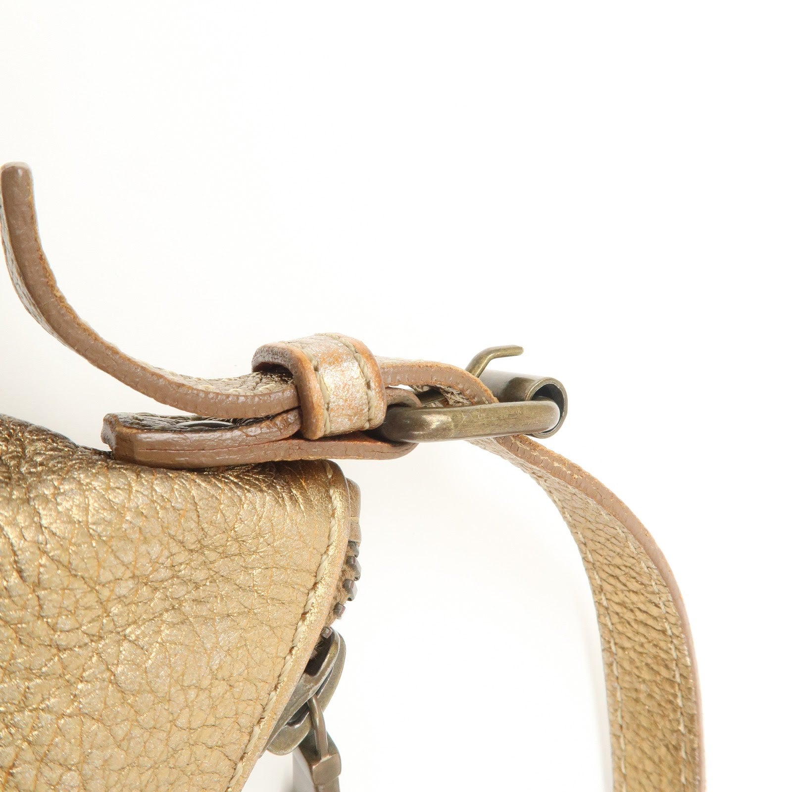 Chloe Logo Leather Shoulder Bag Hand Bag Gold Used