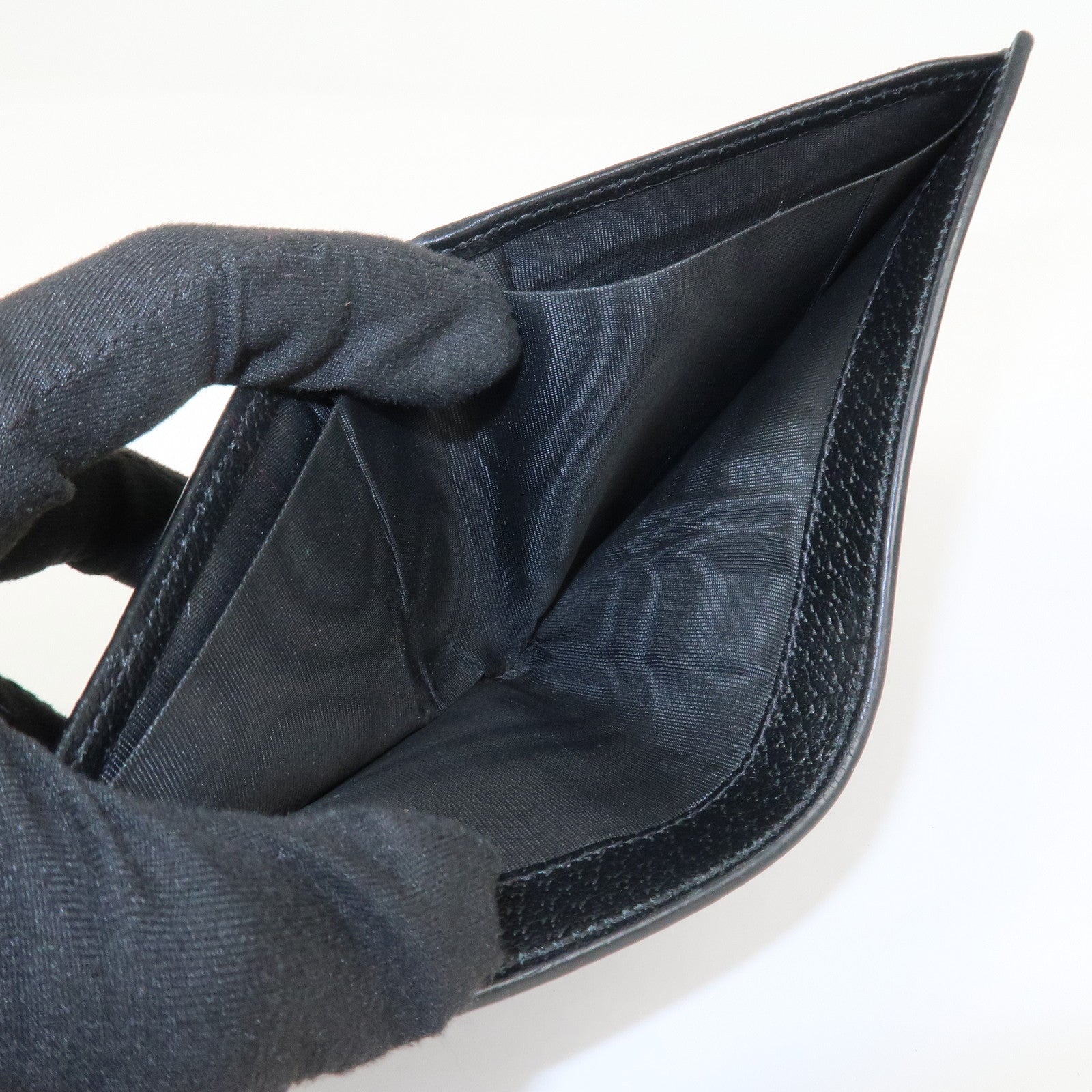 GUCCI Animalier Leather Bi-fold Compact Wallet Black 523664