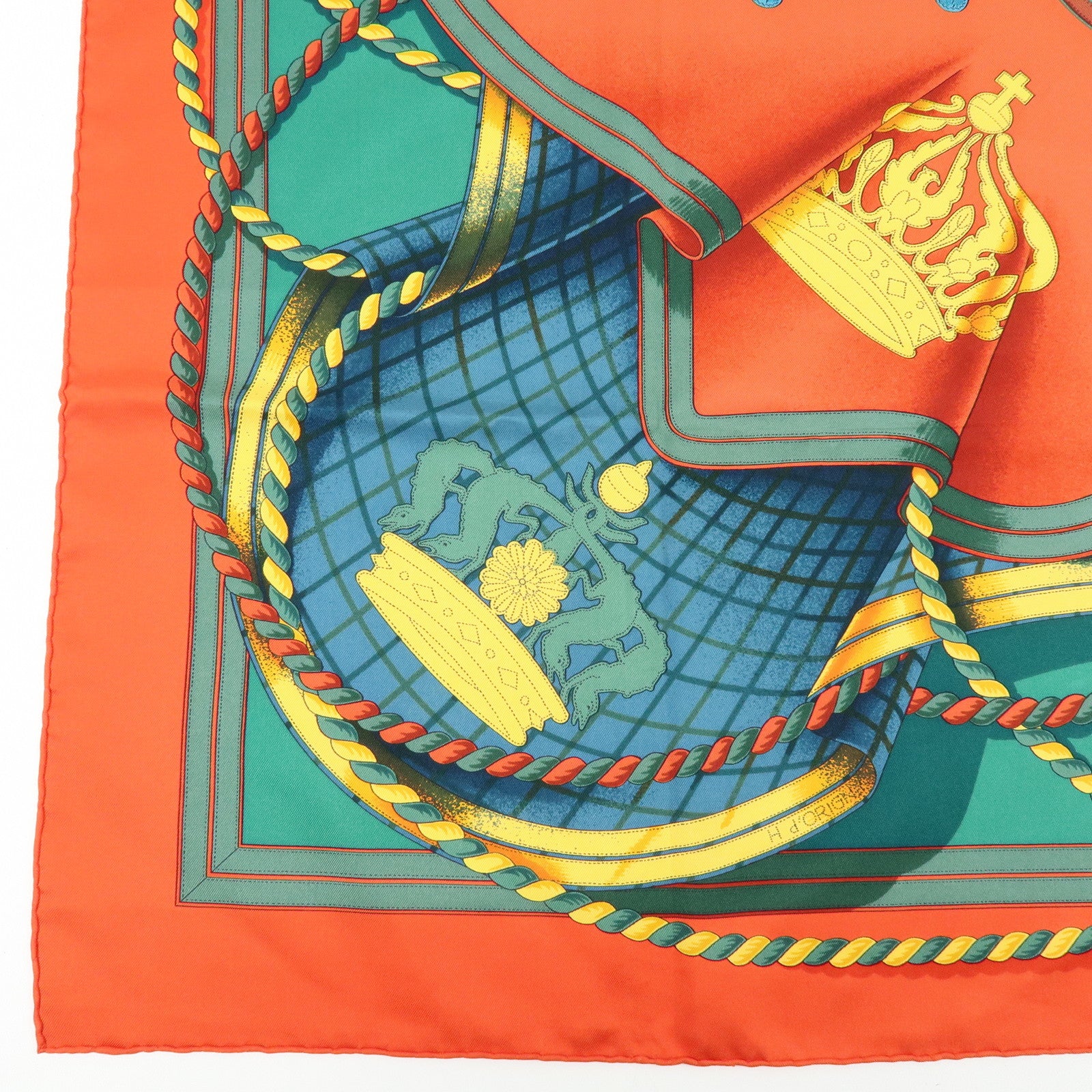 HERMES Carre 90 Silk 100% Scarf GRANDE TENUE Red Green