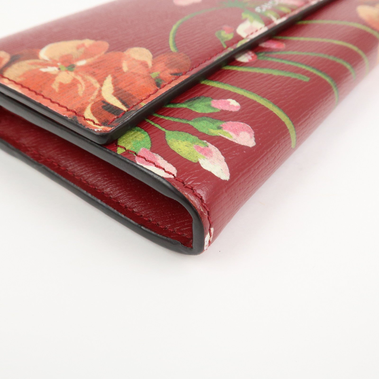 GUCCI Leather Long Wallet Flower Print Red 410100
