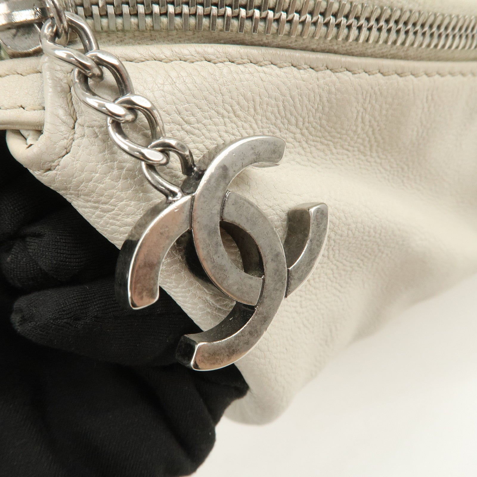 CHANEL COCO Mark Caviarskin Chain Tote Bag Shoulder Bag Ivory