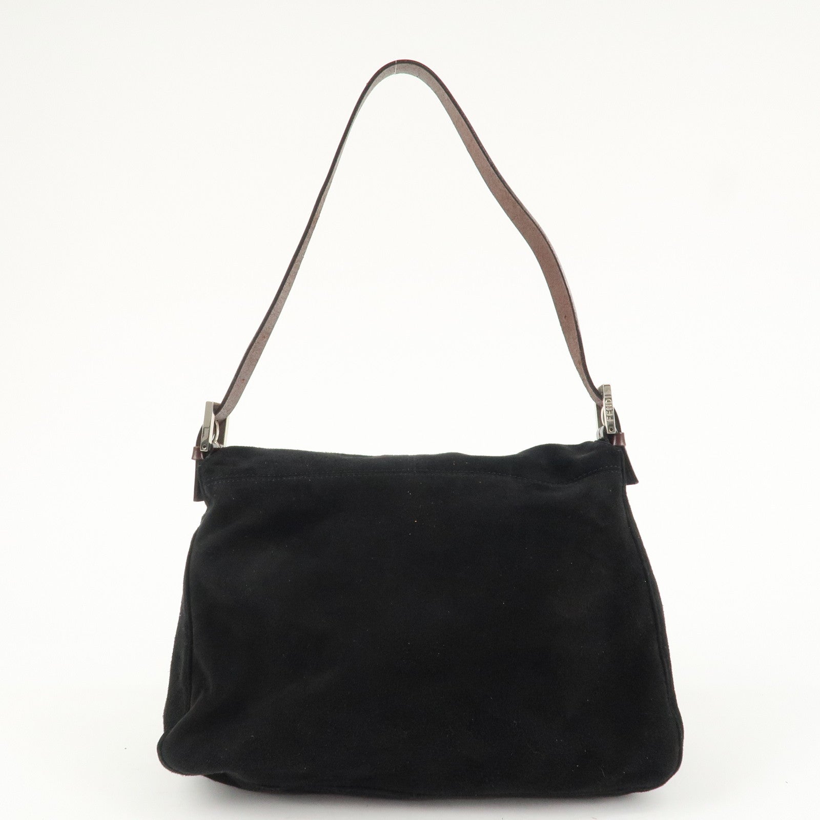 FENDI Mamma Baguette Suede Leather Shoulder Bag Silver HDW 26325 Used