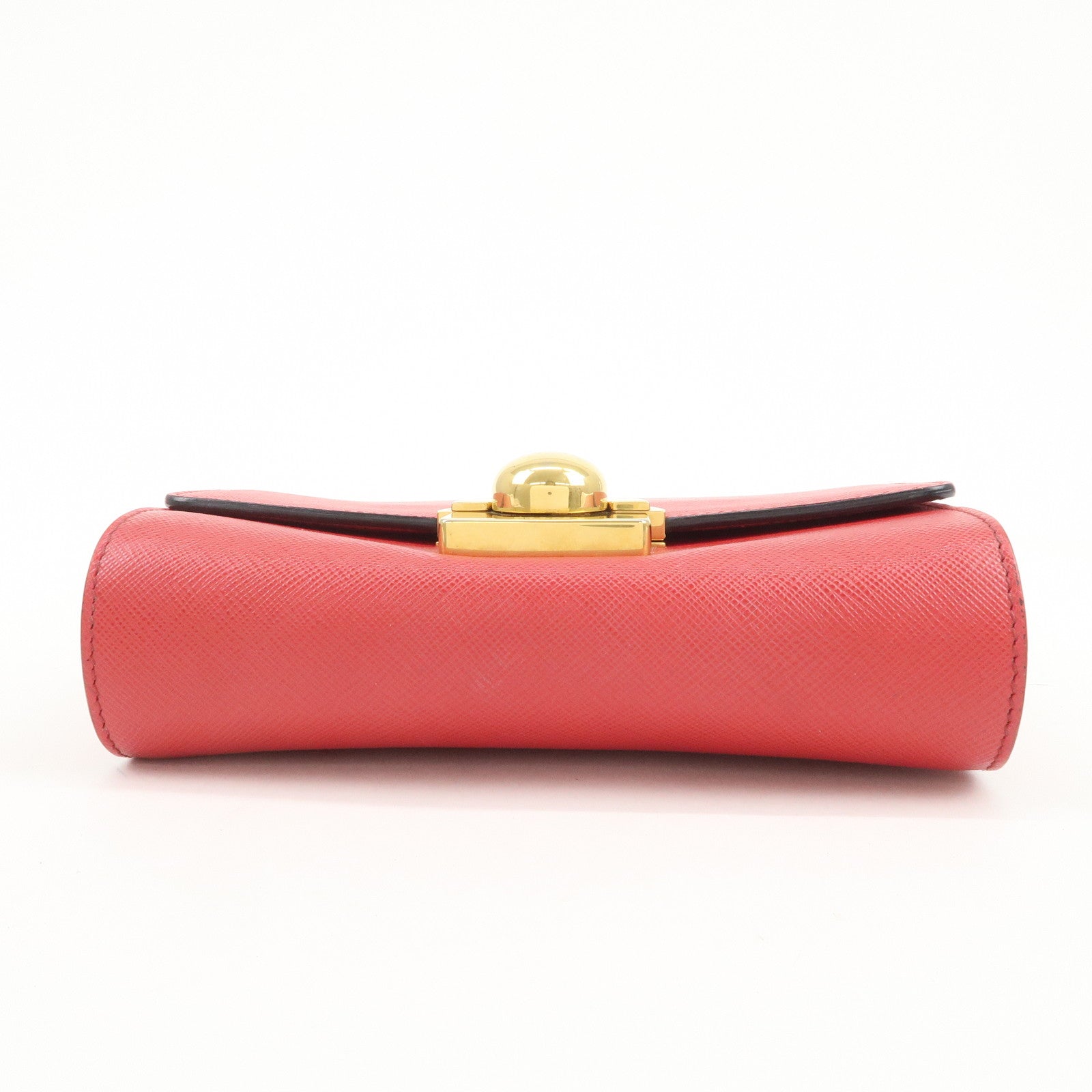 PRADA Logo Saffiano Leather Chain Shoulder Bag Red 1BH007