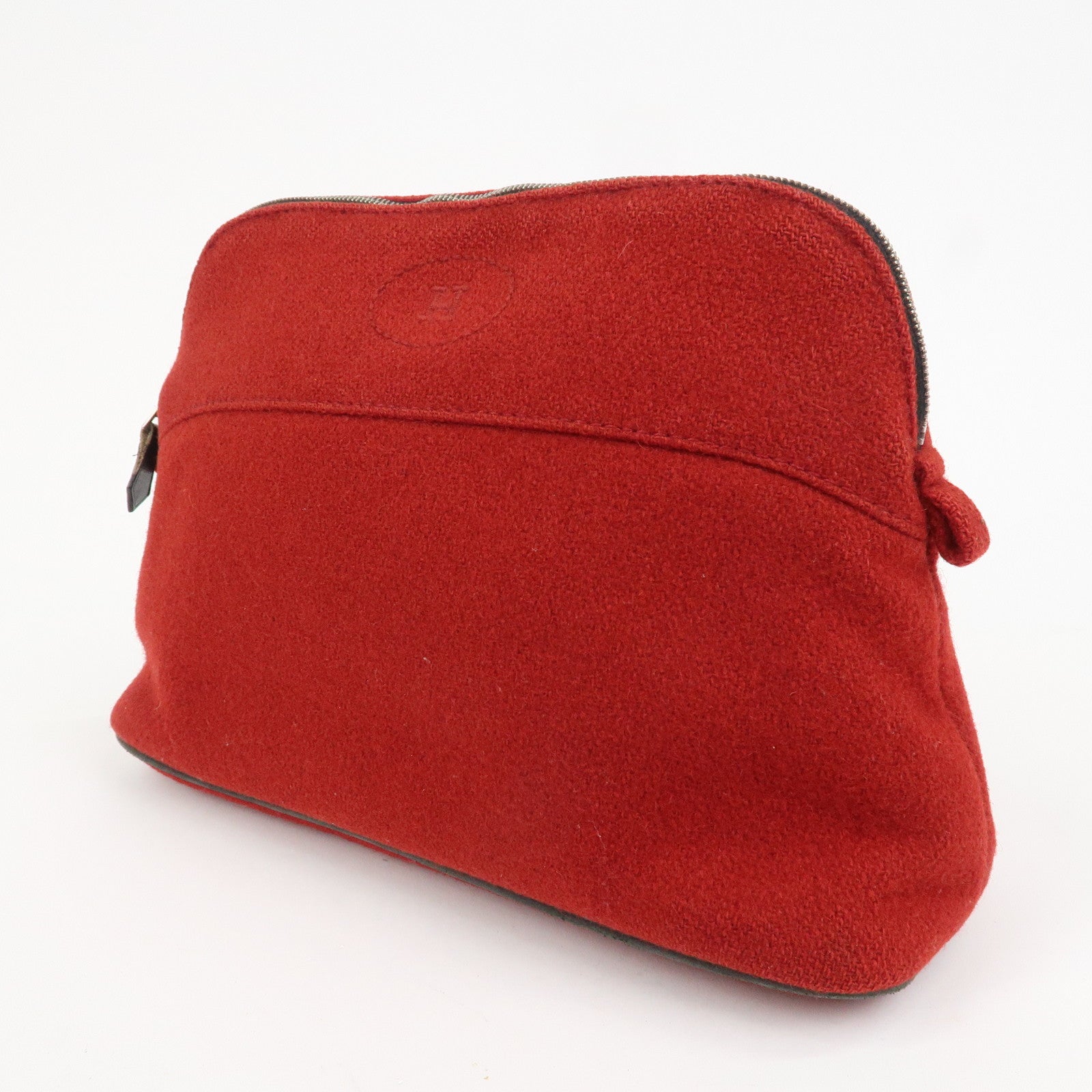 HERMES Wool 100% Leather Bolide Pouch MM Cosmetic Pouch Red