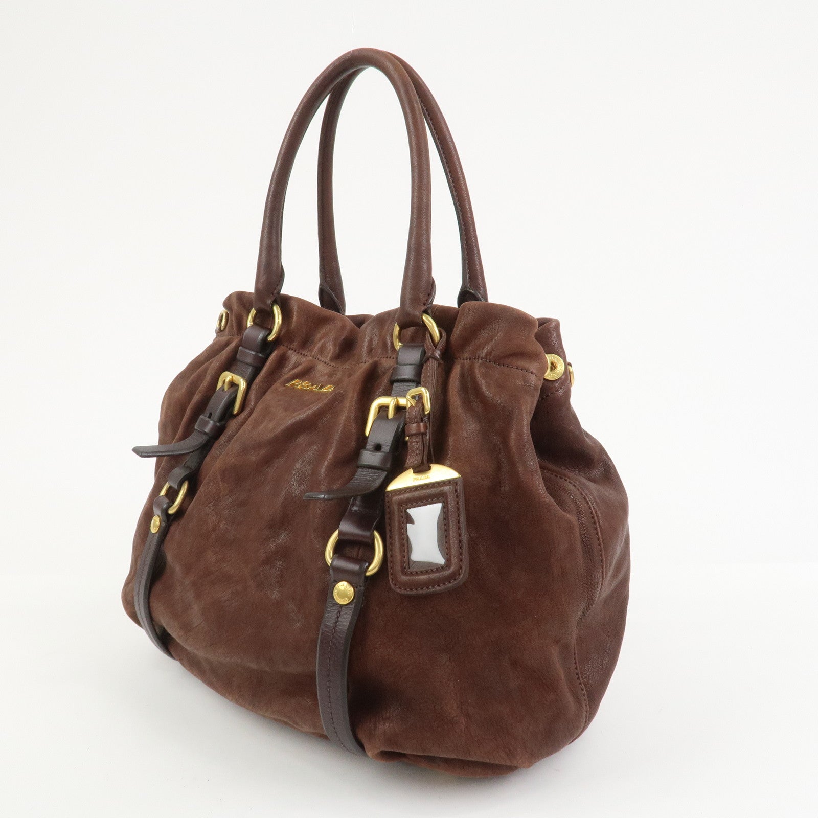 PRADA Logo Leather 2Way Bag Hand Bag Shoulder Bag Brown BN1773