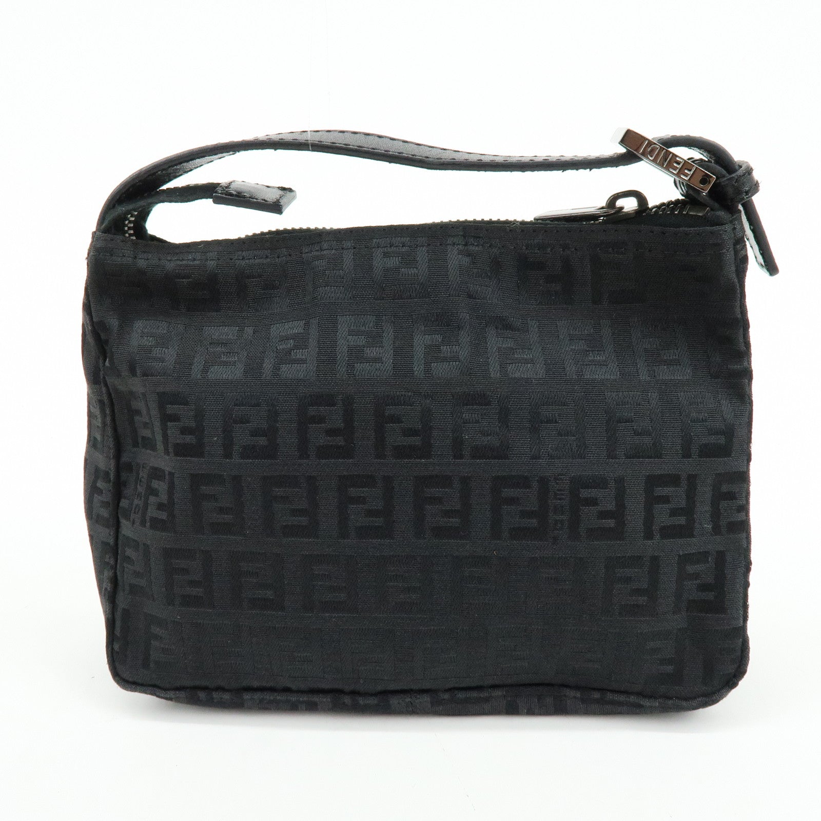 FENDI Zucchino Canvas Leather Hand Bag Pouch Black 8N0001