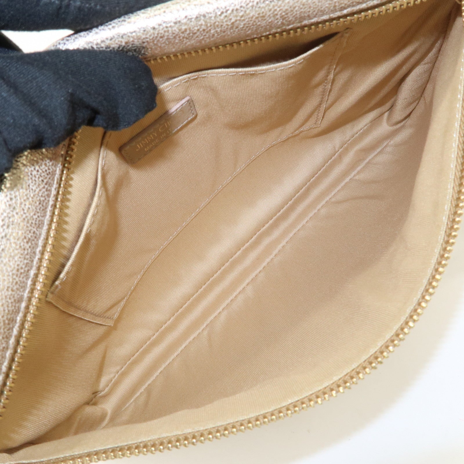 JIMMY CHOO Star Studs Leather Clutch Bag Gold Used