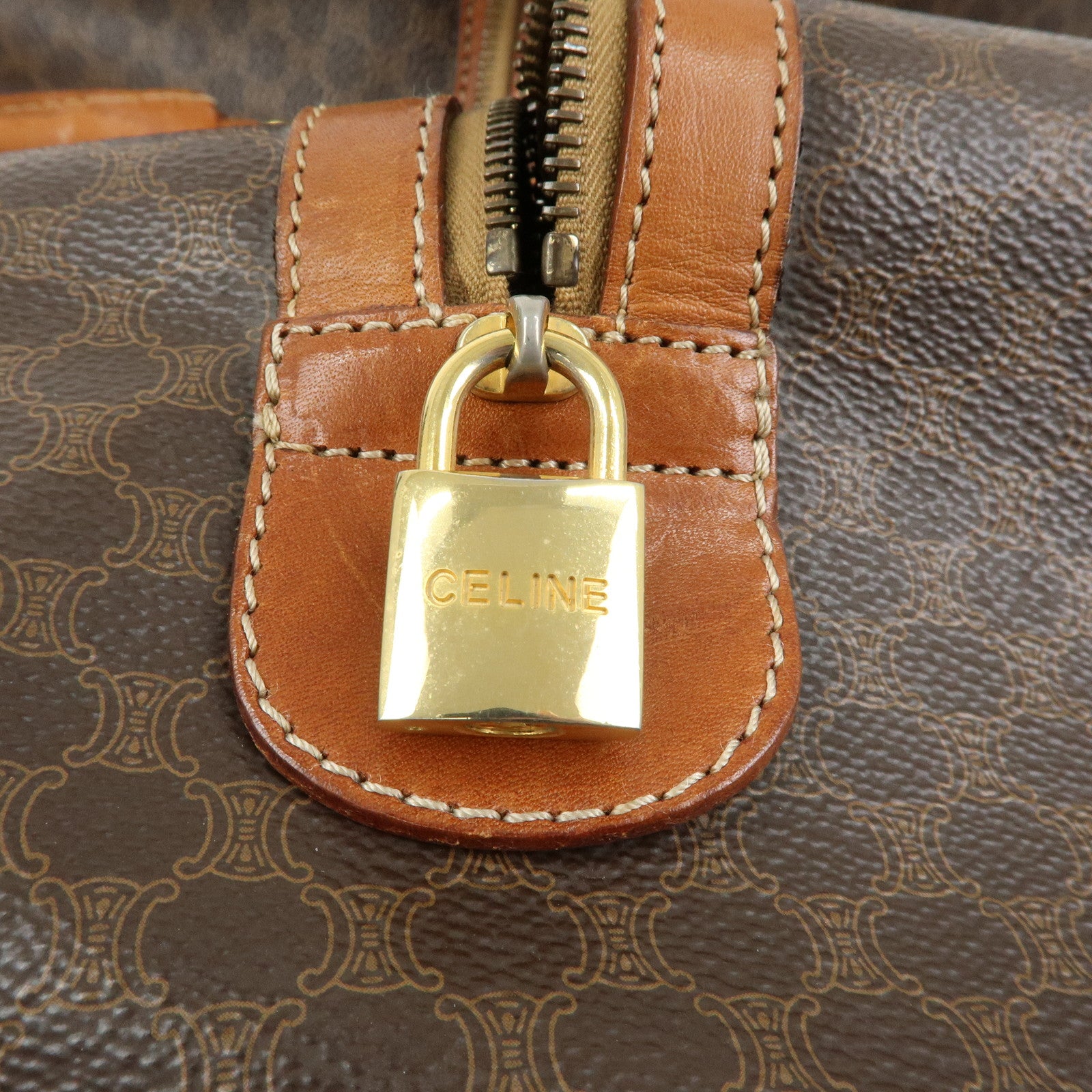 CELINE Macadam PVC Leather Boston Bag Hand Bag Brown