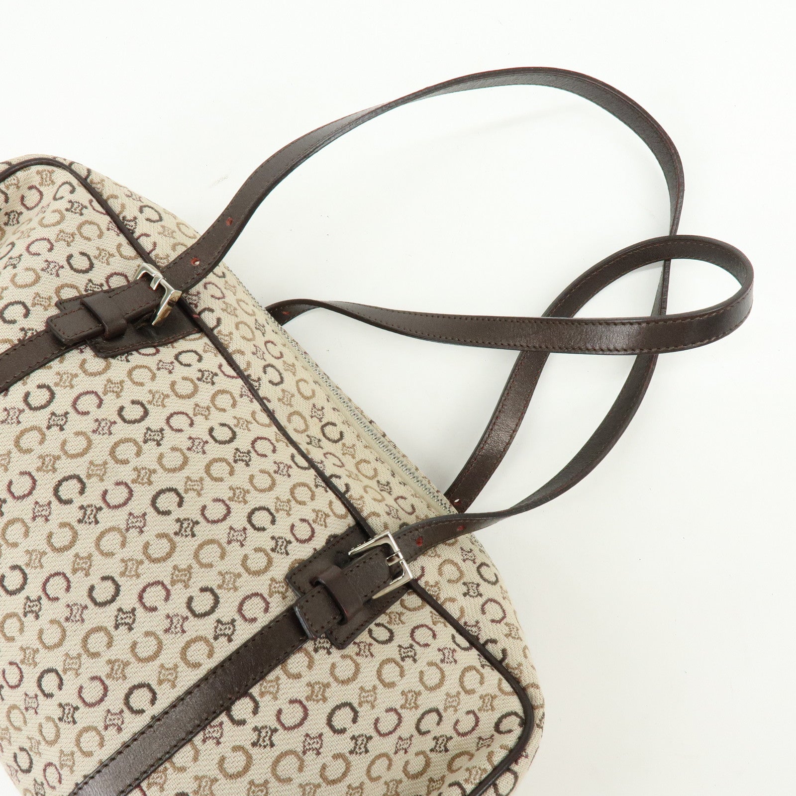 CELINE C Macadam Canvas Leather Hand Bag Boston Bag Beige Brown