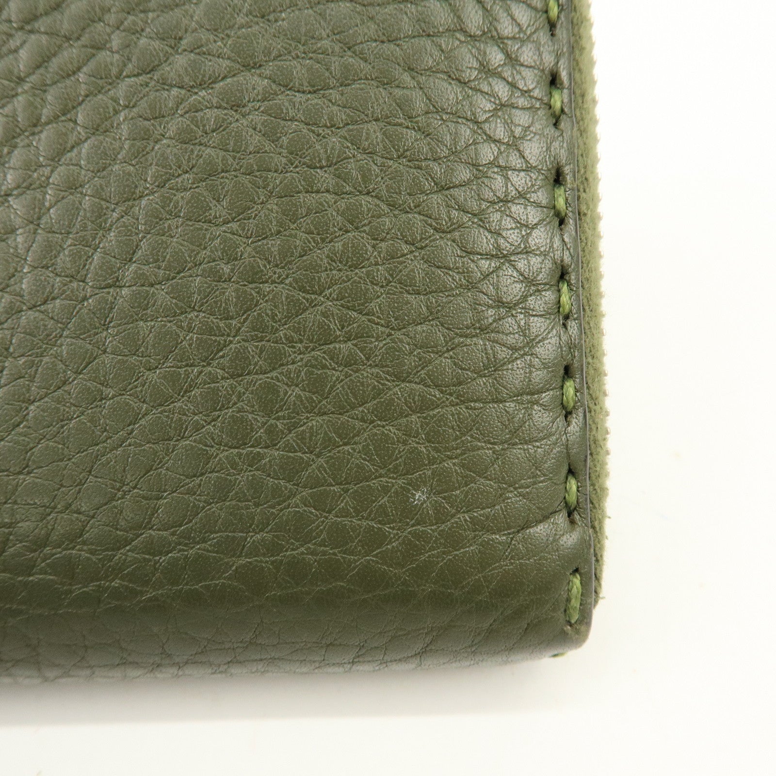 FENDI Selleria Leather Zippy Long Wallet Khaki 8M0299