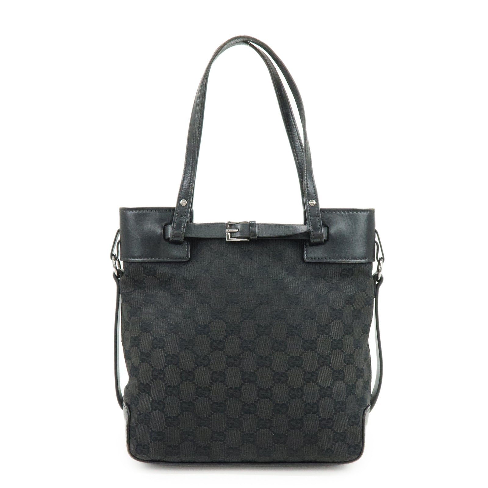 GUCCI GG Monogram Canvas Leather Tote Bag Hand Bag Black 107757