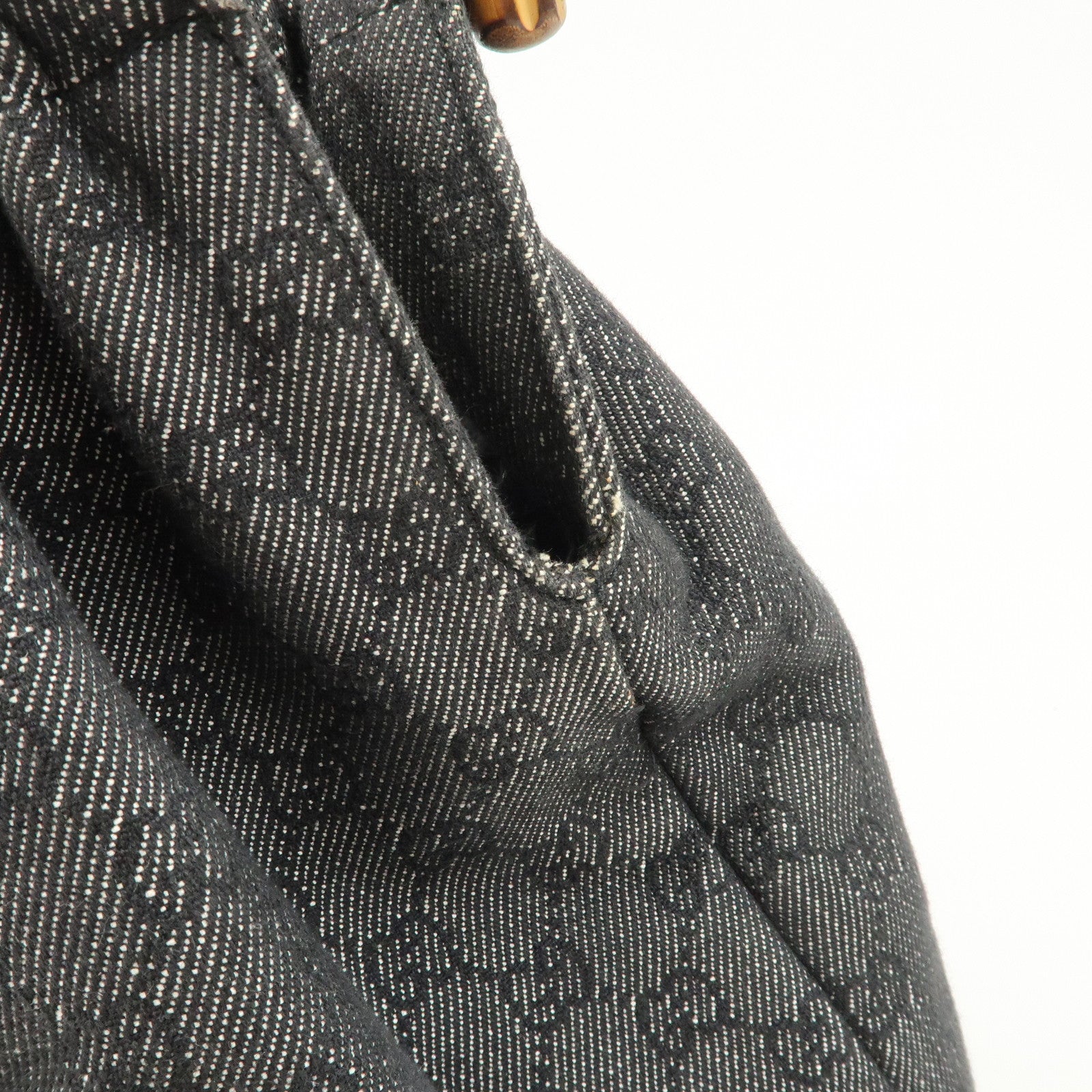 GUCCI Bamboo GG Monogram Denim Shoulder Bag Hand Bag Black 92709