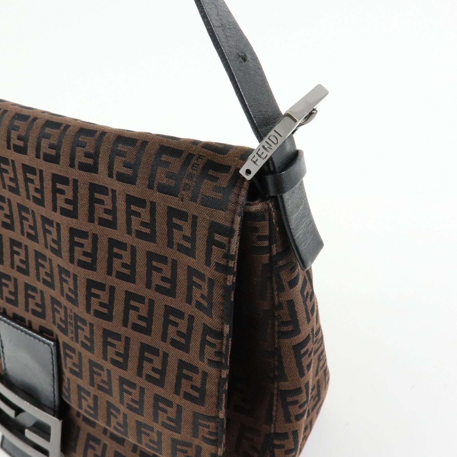 FENDI Mamma Baguette Zucchino Canvas Leather Shoulder Bag 8BR001