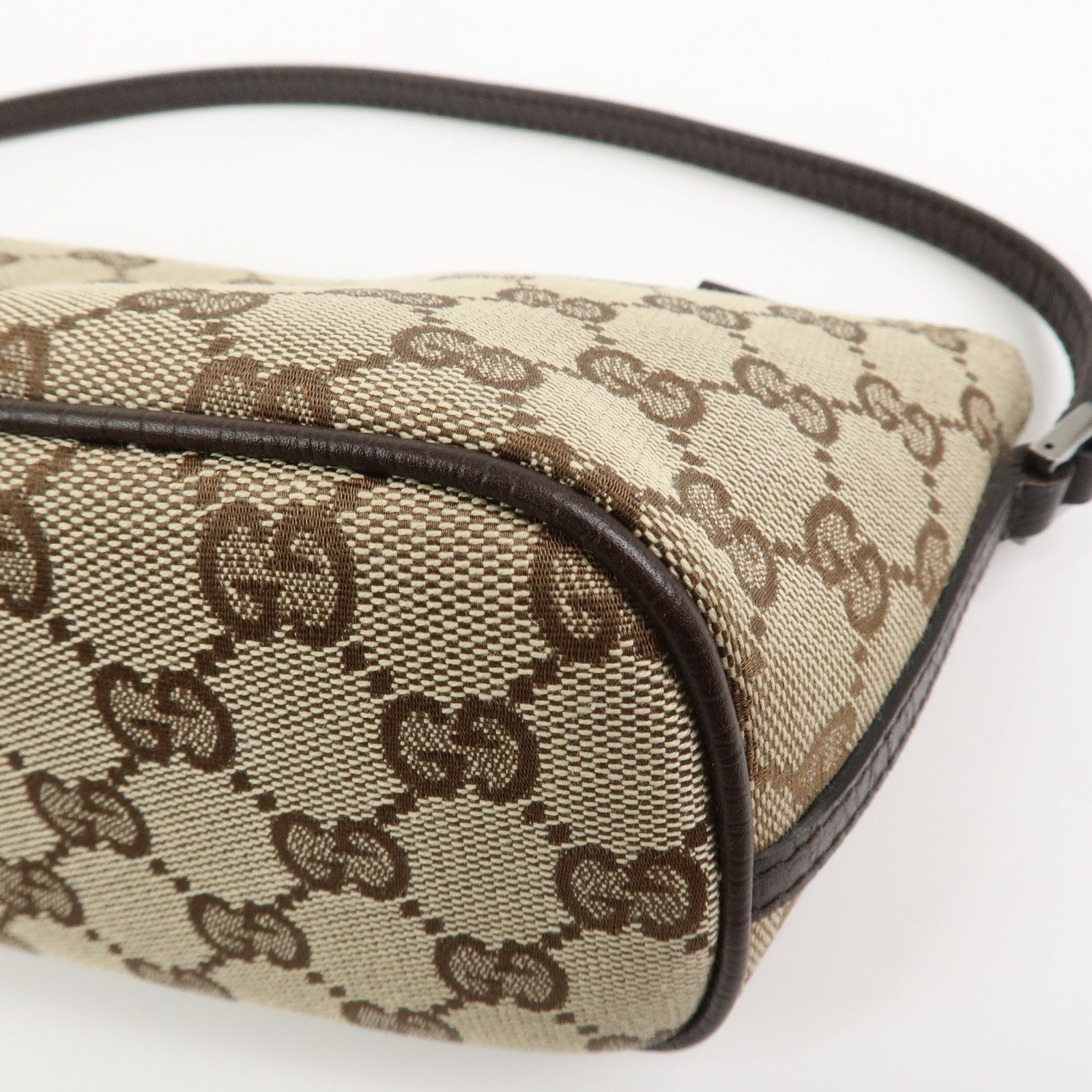 GUCCI Boat Bag GG Canvas Leather Hand Bag Brown 07198
