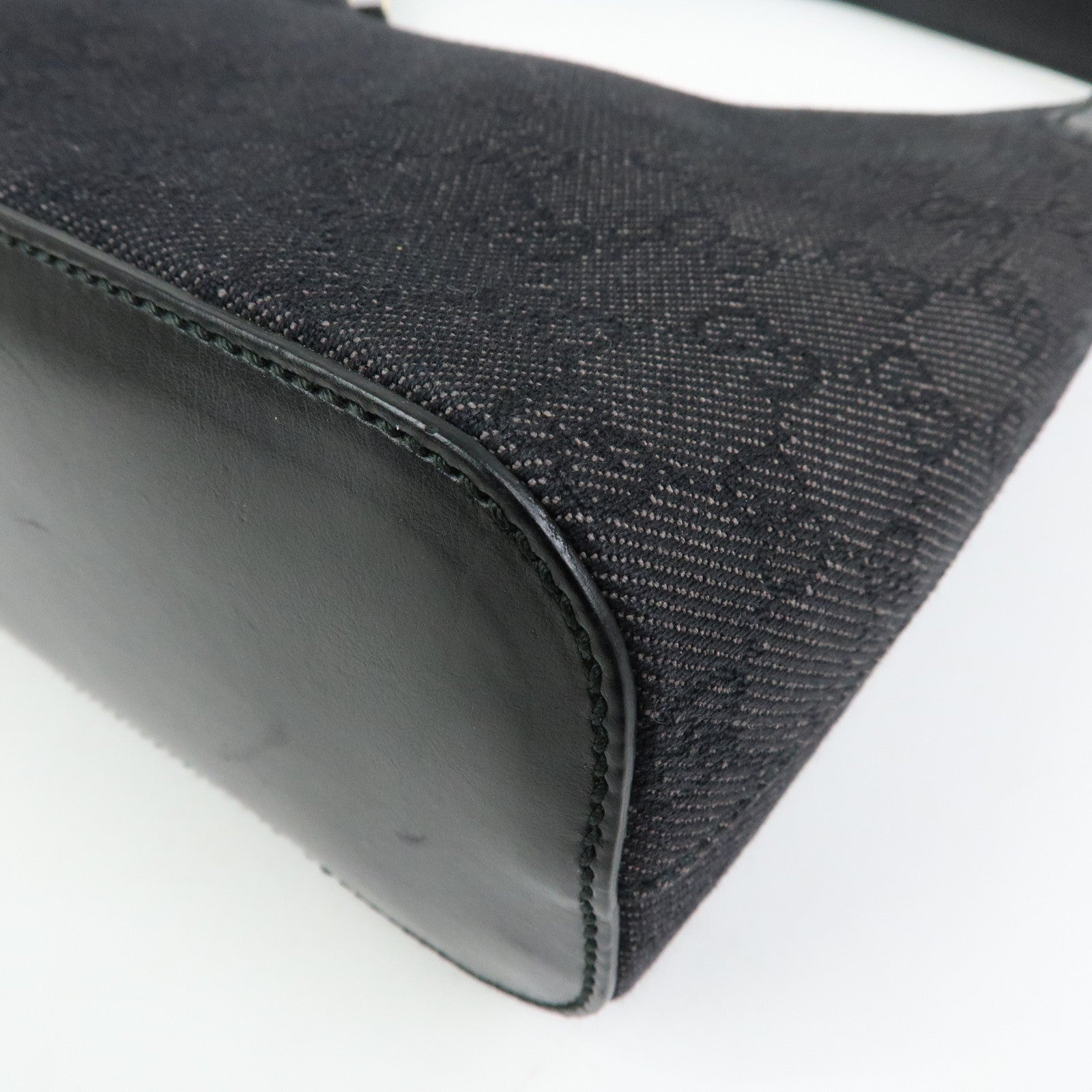 GUCCI GG Denim Canvas Leather Shoulder Bag Hand Bag Black 240020