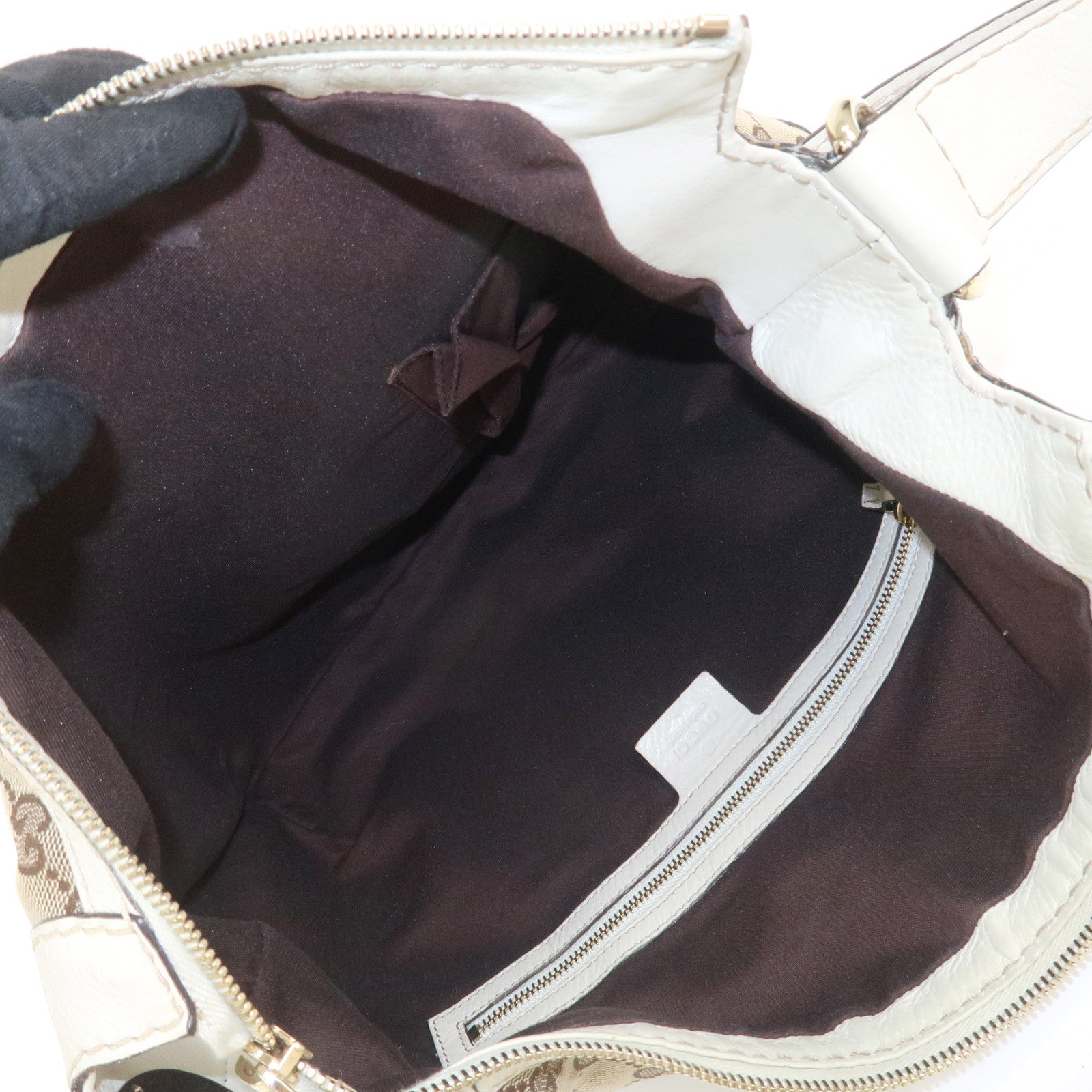 GUCCI GG Canvas Leather Shoulder Bag Brown Ivory 211810