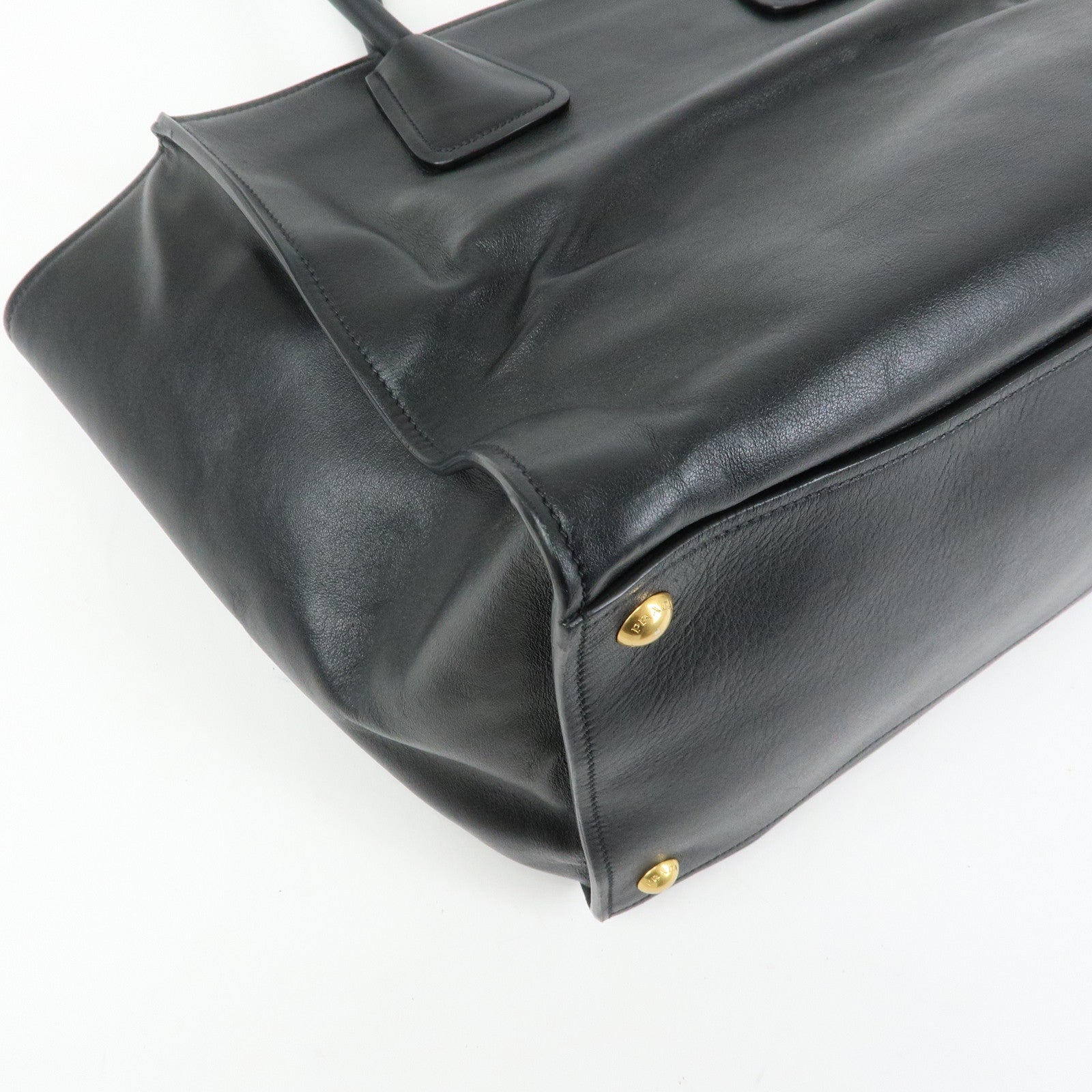 PRADA Triangle Logo Leather 2Way Tote Bag Hand Bag Black BN2626