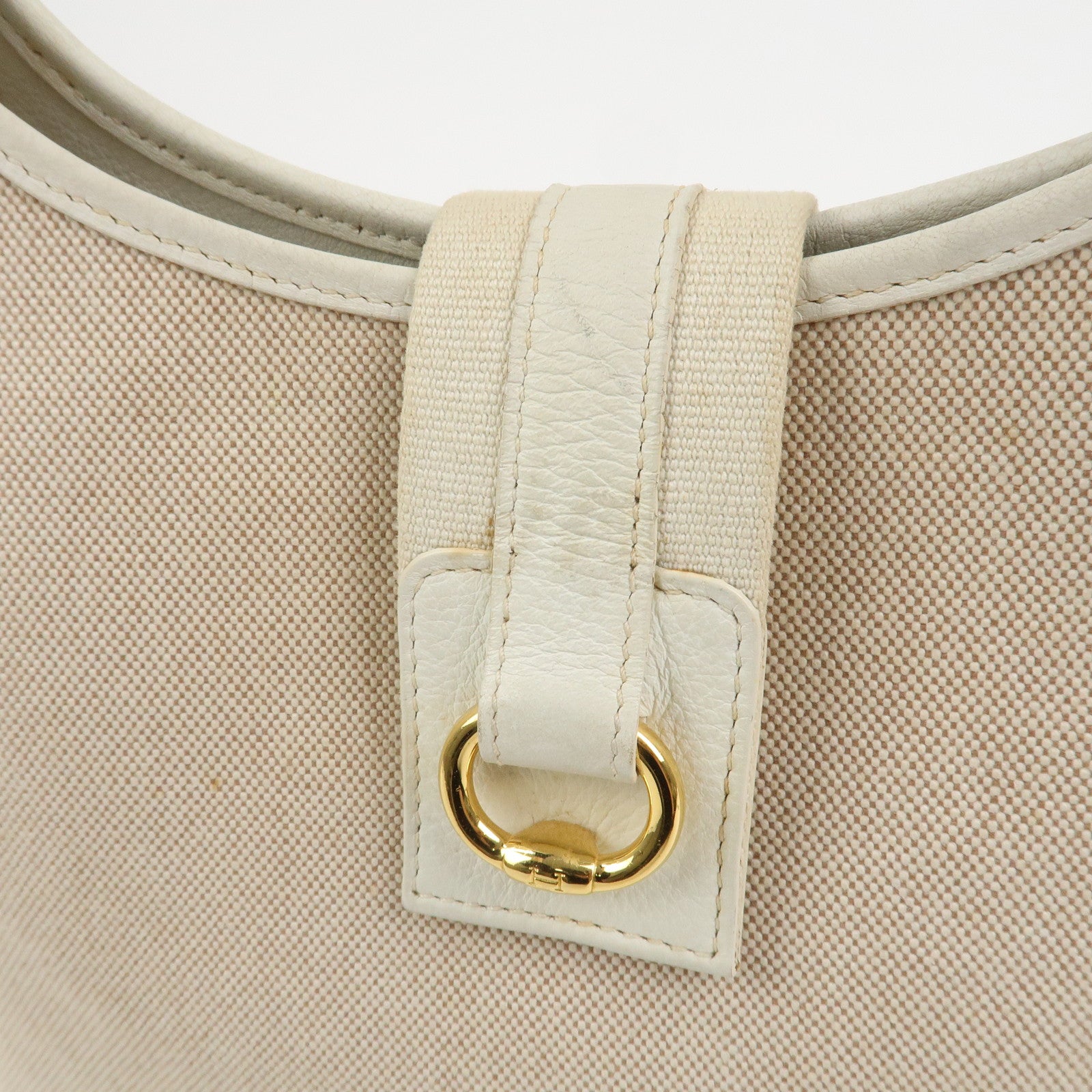 HERMES Saco Canvas Leather Shoulder Bag B Stamped Natural Gold HDW