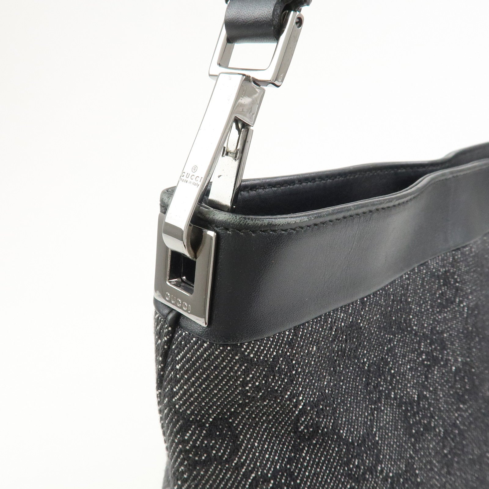 GUCCI Logo GG Canvas Leather Shoulder Bag Hand Bag Black 143745