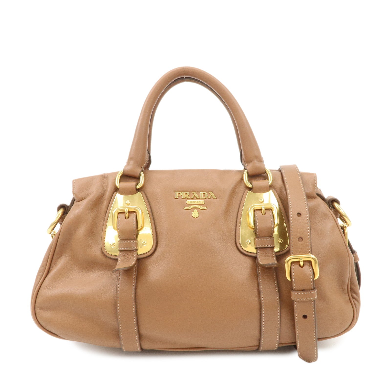 PRADA Leather 2Way Bag Hand Bag Shoulder Bag Brown BN2435 Used