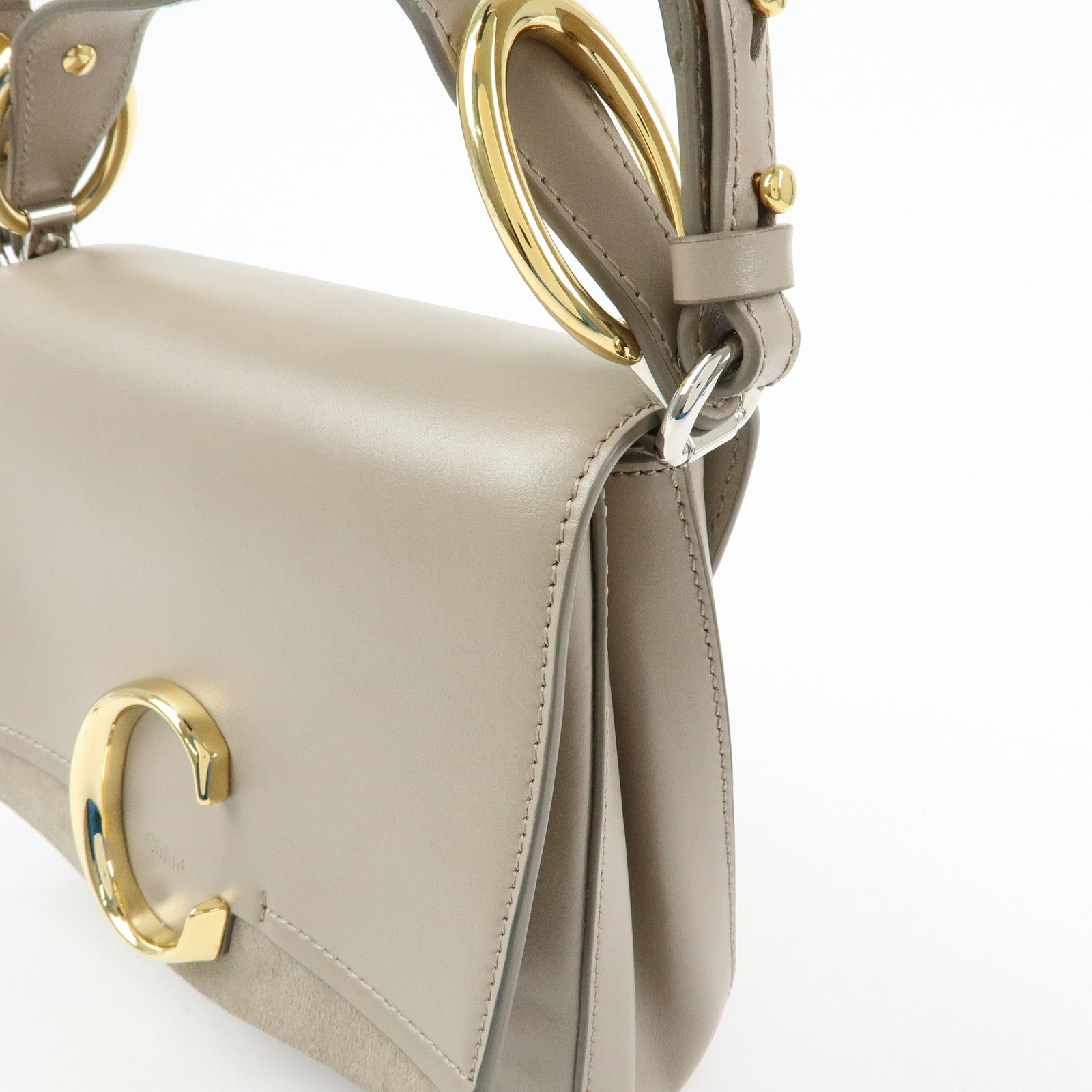 Chloe Chloe C Leather Suede 2Way Hand Bag Shoulder Bag Greige