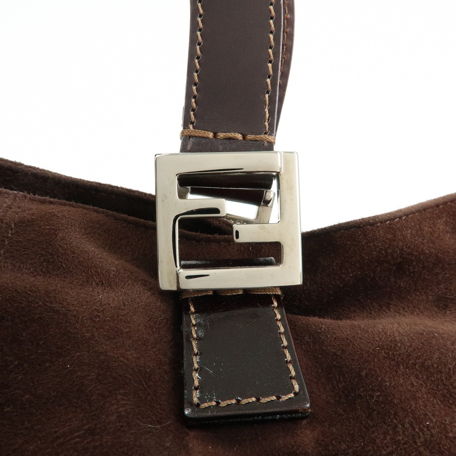 FENDI Suede Leather Tote Bag Hand Bag Brown 26329