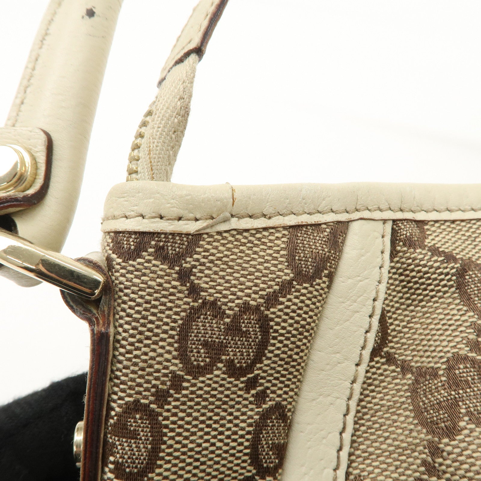 GUCCI Abbey GG Canvas Leather Shoulder Bag Beige Ivory Gold HDW 130939 Used