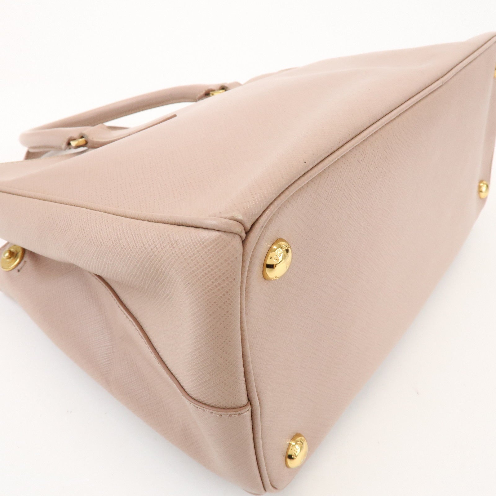 PRADA Traingle Logo Galleria 2Way Bag Hand Bag Pink Beige1BA863